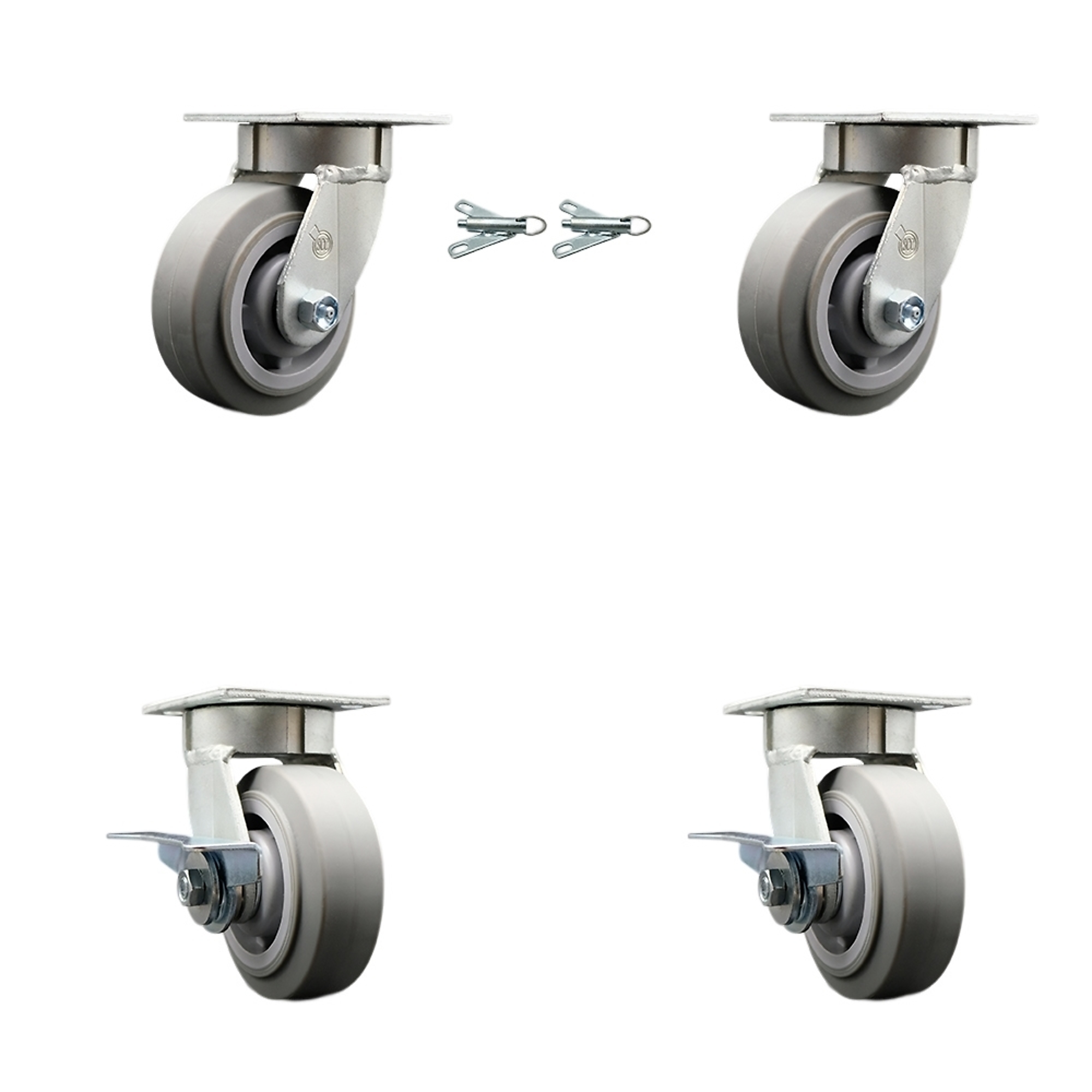 Service Caster, 5Inch x 2Inch Plate Casters, Wheel Diameter 5 in, Caster Type Swivel, Package (qty.) 4, Model SCC-KP30S520-TPRRF-BSL-2-SLB-2