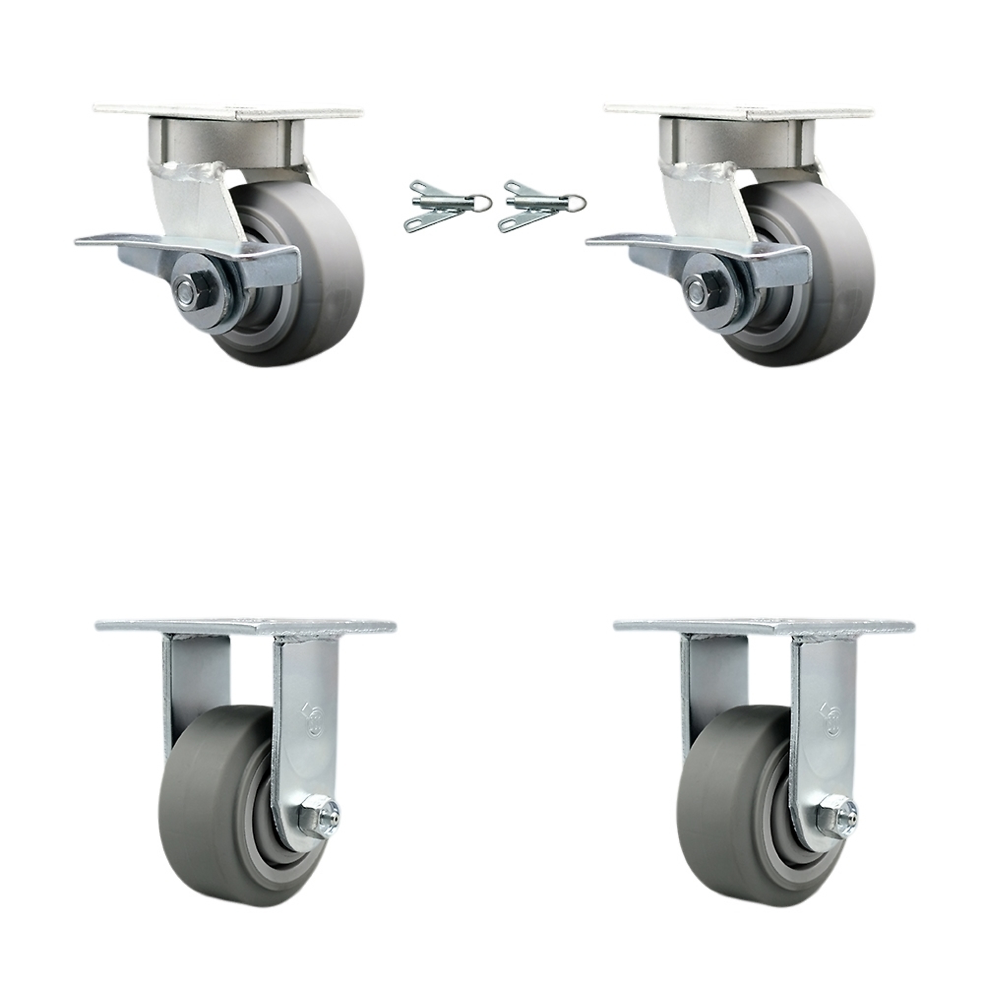 Service Caster, 4Inch x 2Inch Plate Casters, Wheel Diameter 4 in, Caster Type Swivel, Package (qty.) 4, Model SCC-KP30S420-TPRRF-SLB-BSL-2-R-2