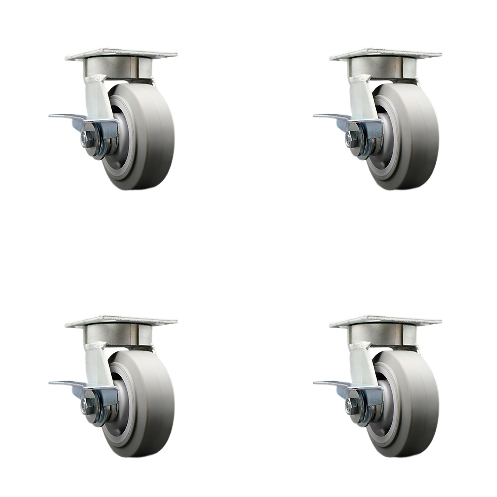 Service Caster, 5Inch x 2Inch Plate Casters, Wheel Diameter 5 in, Caster Type Swivel, Package (qty.) 4, Model SCC-KP30S520-TPRRF-SLB-4