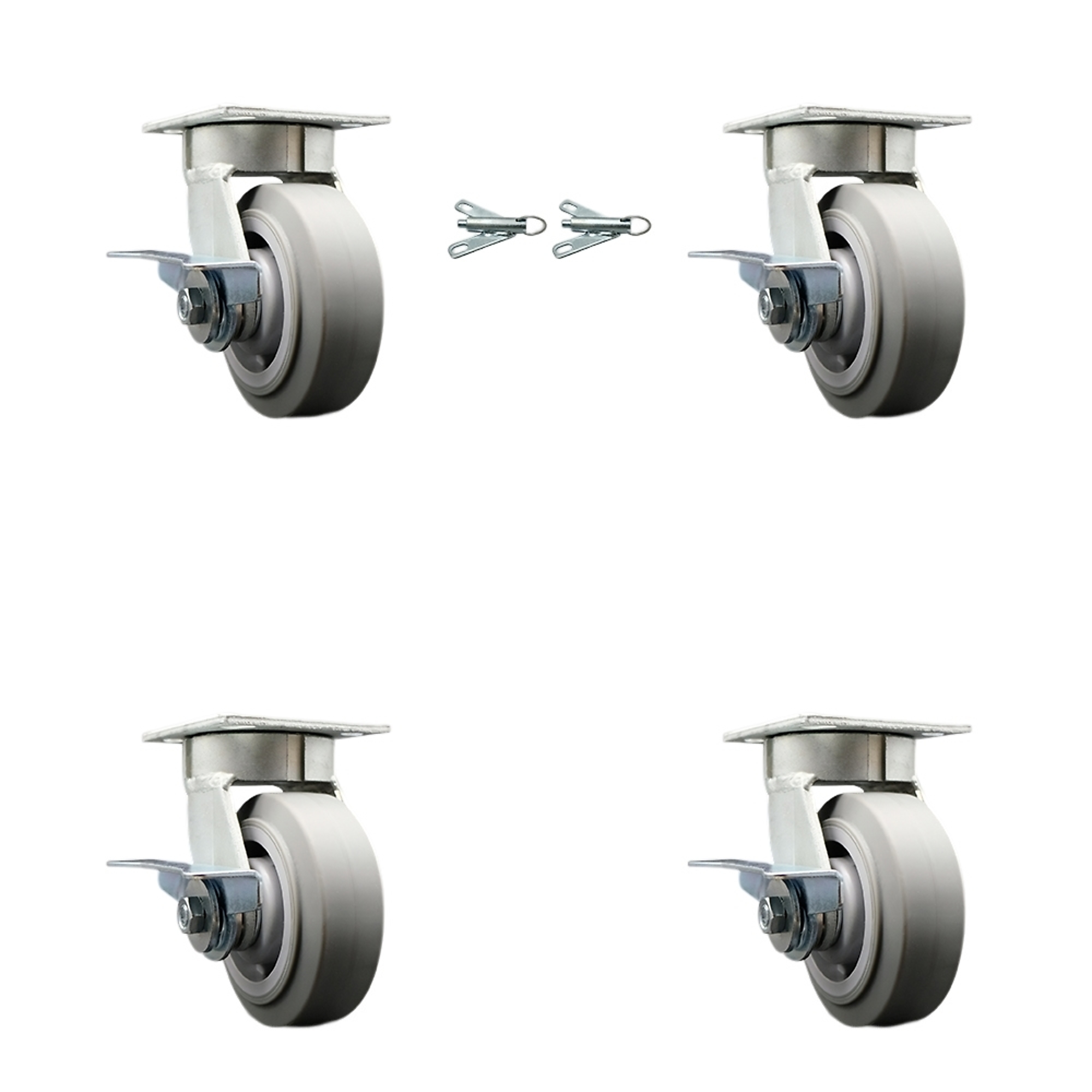 Service Caster, 5Inch x 2Inch Plate Casters, Wheel Diameter 5 in, Caster Type Swivel, Package (qty.) 4, Model SCC-KP30S520-TPRRF-SLB-BSL-2-SLB-2