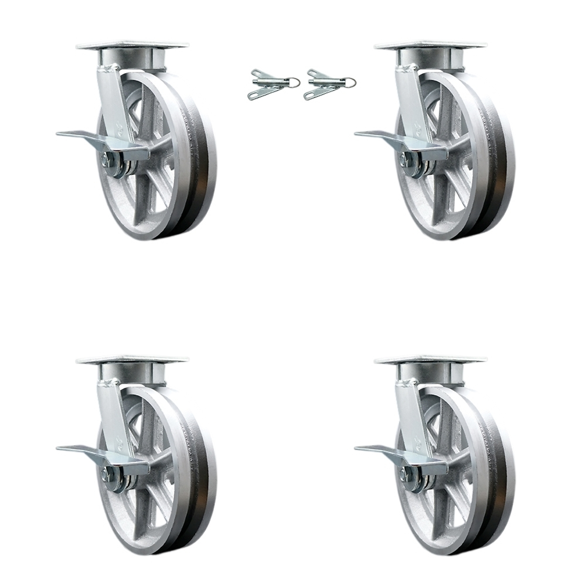 Service Caster, 8Inch x 2Inch Plate Casters, Wheel Diameter 8 in, Caster Type Swivel, Package (qty.) 4, Model SCC-KP30S820-VGR-SLB-BSL-2-SLB-2