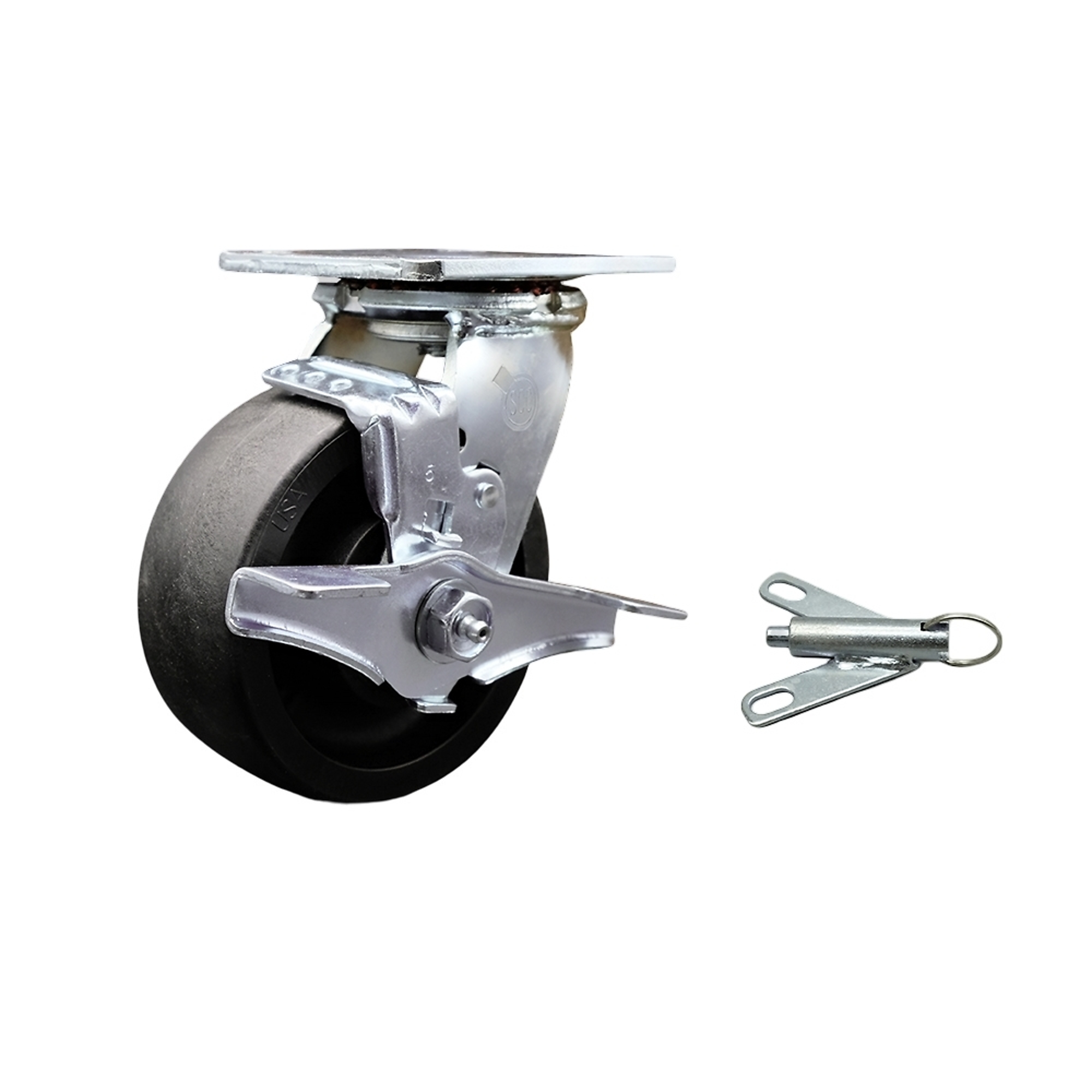 Service Caster, 5Inch x 2Inch Plate Caster, Wheel Diameter 5 in, Caster Type Swivel, Package (qty.) 1, Model SCC-SS30S520-GFNB-TLB-BSL