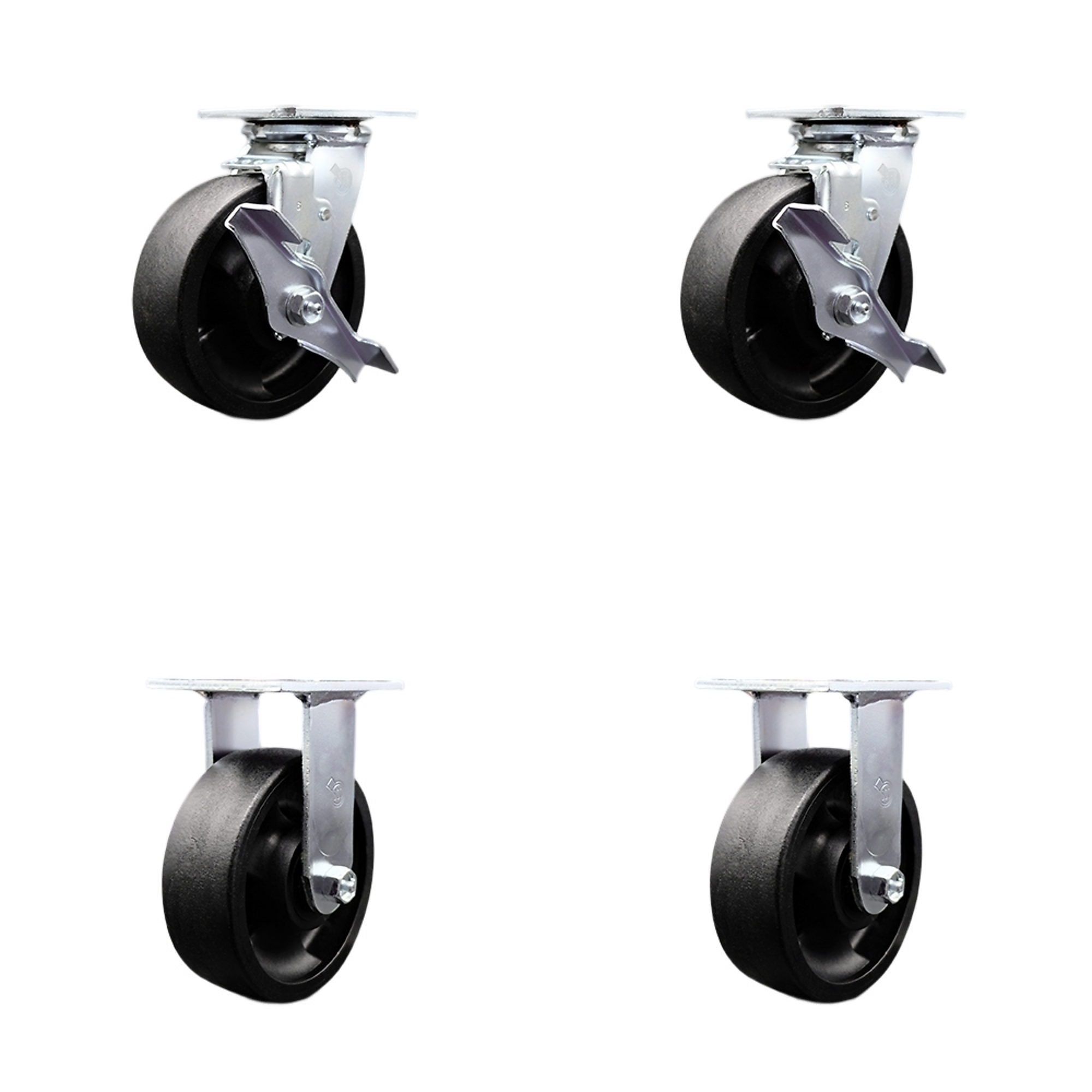 Service Caster, 6Inch x 2Inch Plate Casters, Wheel Diameter 6 in, Caster Type Swivel, Package (qty.) 4, Model SCC-SS30S620-GFNB-TLB-BSL-2-R-2