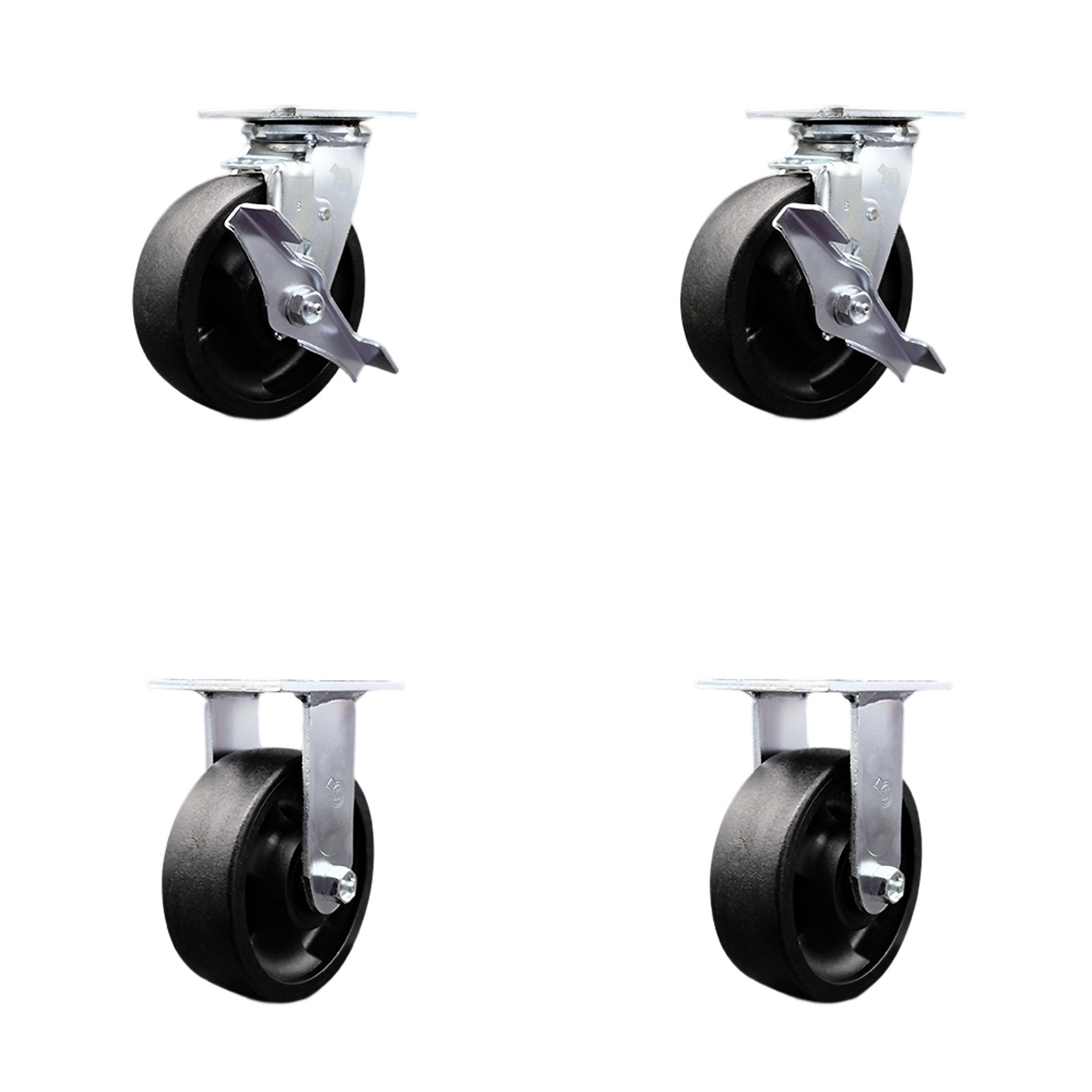 Service Caster, 6Inch x 2Inch Plate Casters, Wheel Diameter 6 in, Caster Type Swivel, Package (qty.) 4, Model SCC-SS30S620-GFNB-TLB-2-R-2