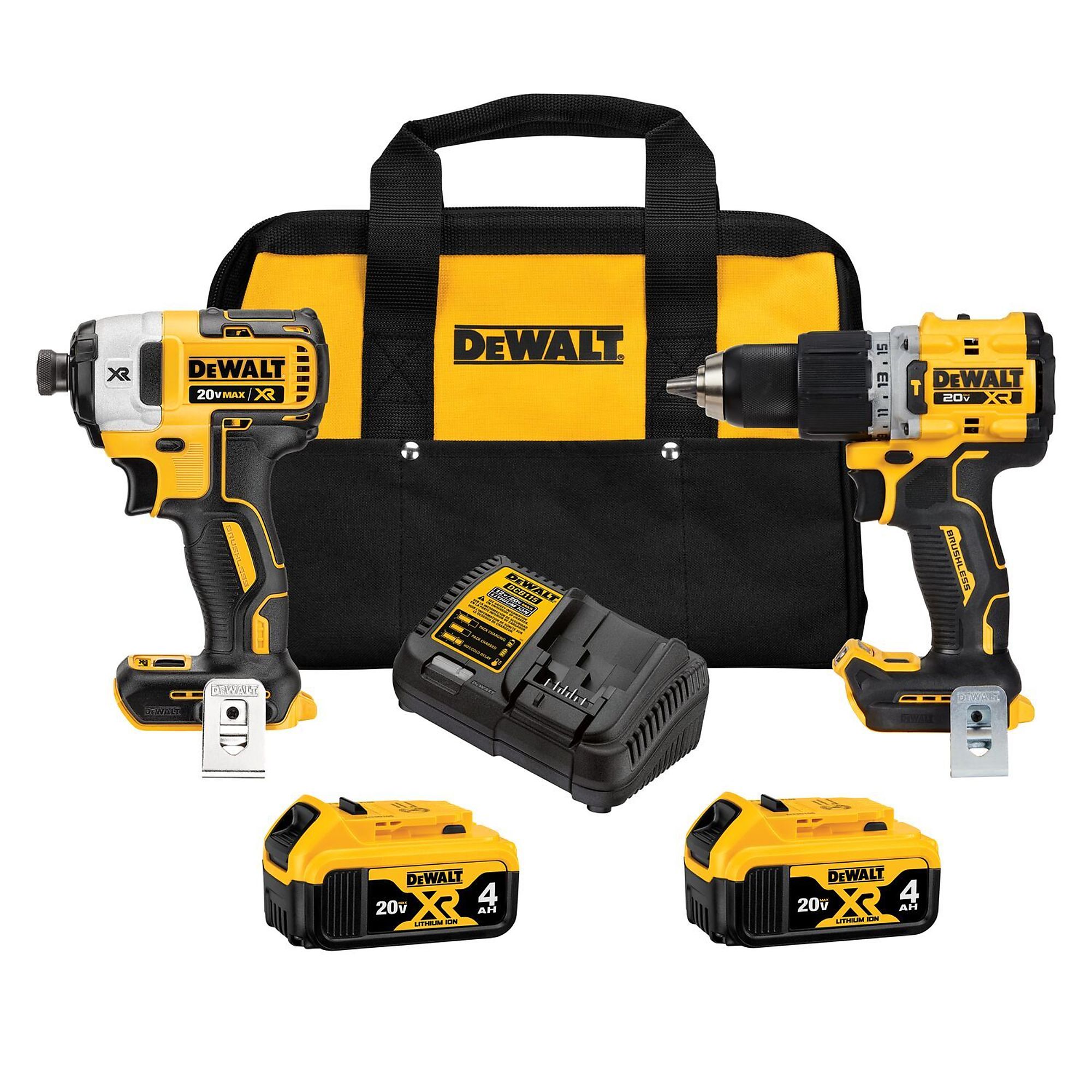DEWALT, 20V MAX* XR Brushless 2 Tool Combo Kit, Chuck Size 1/2 in, Drive Size 1/4 in, Tools Included (qty.) 2, Model DCK249M2