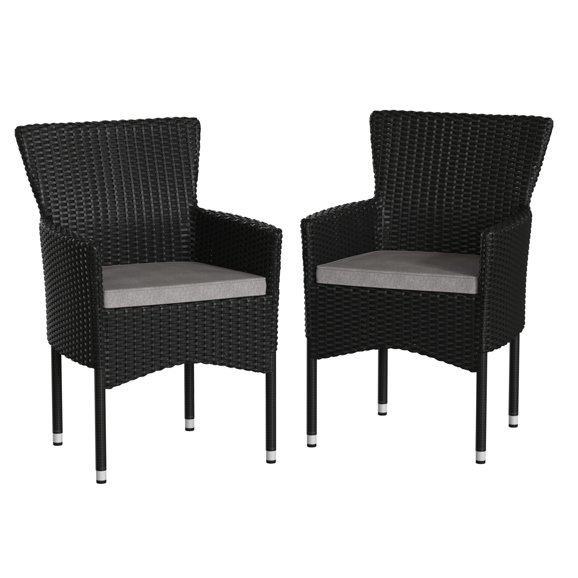 Flash Furniture, 2PK Black Wicker Patio Chairs Cream Cushions, Primary Color Black, Material Polyester, Width 22.5 in, Model 2TW3WBE074BK