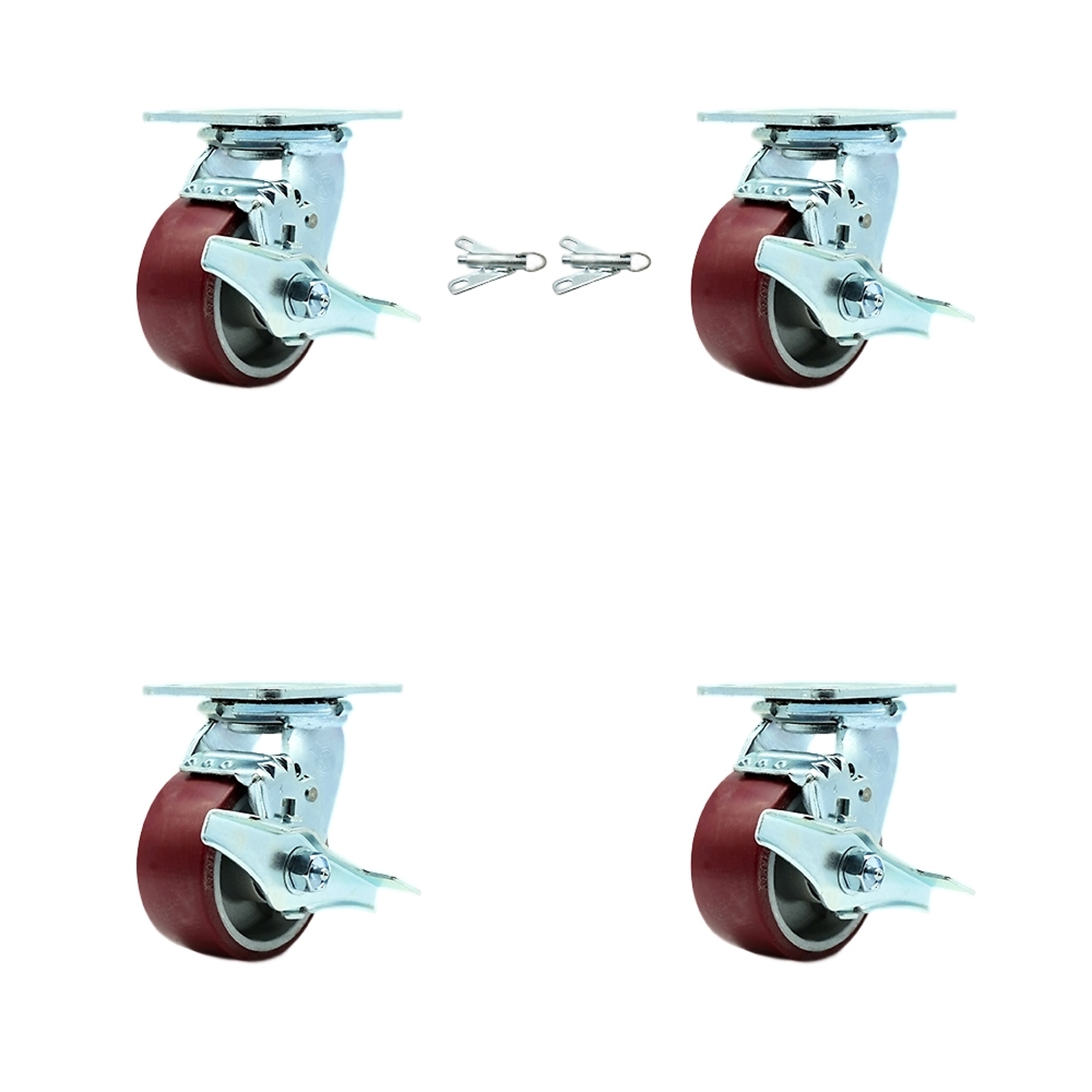 Service Caster, 4Inch x 2Inch Plate Casters, Wheel Diameter 4 in, Caster Type Swivel, Package (qty.) 4, Model SCC-30CS420-PAB-TLB-BSL-2-TLB-2