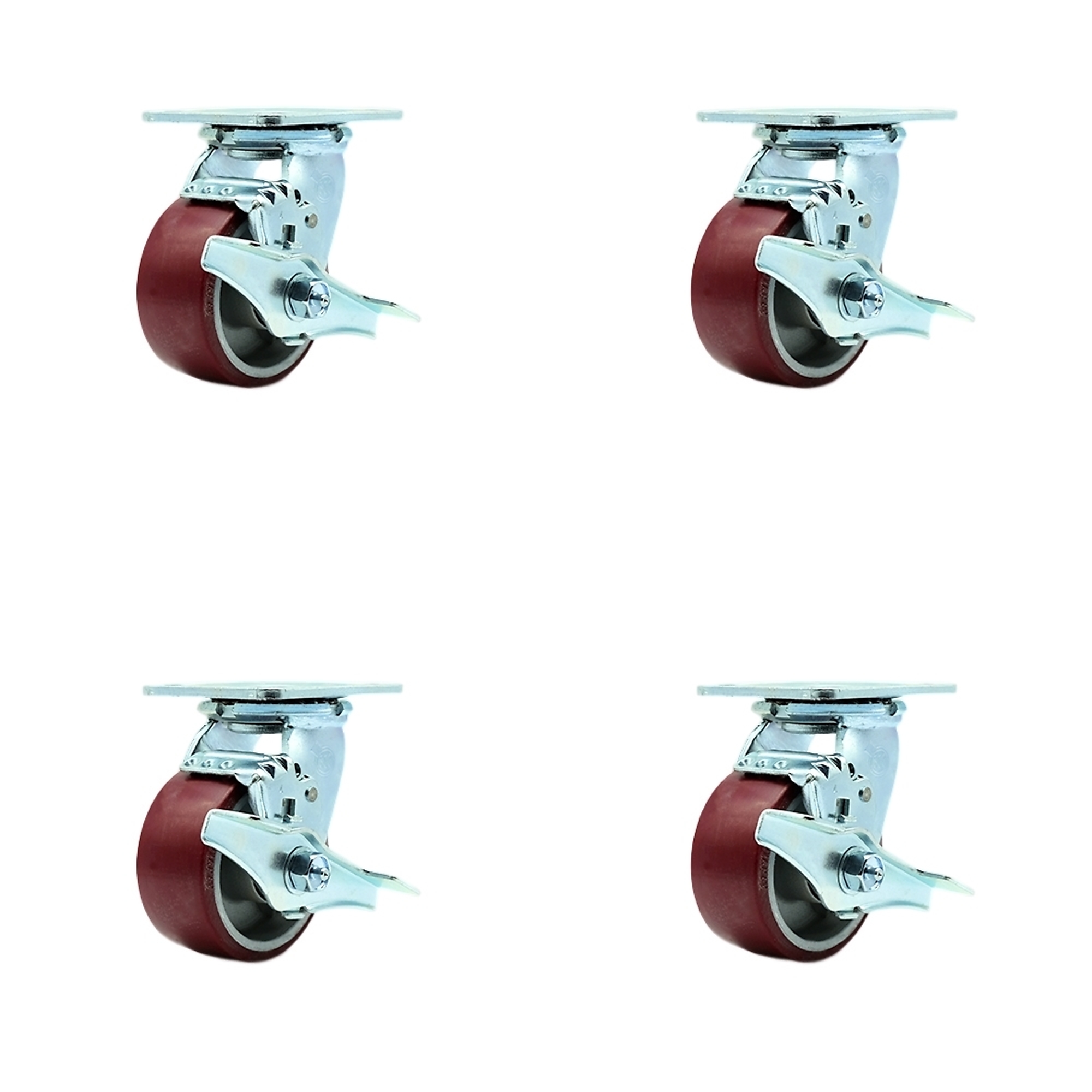 Service Caster, 4Inch x 2Inch Plate Casters, Wheel Diameter 4 in, Caster Type Swivel, Package (qty.) 4, Model SCC-SS30S420-PAB-TLB-BSL-2-TLB-2