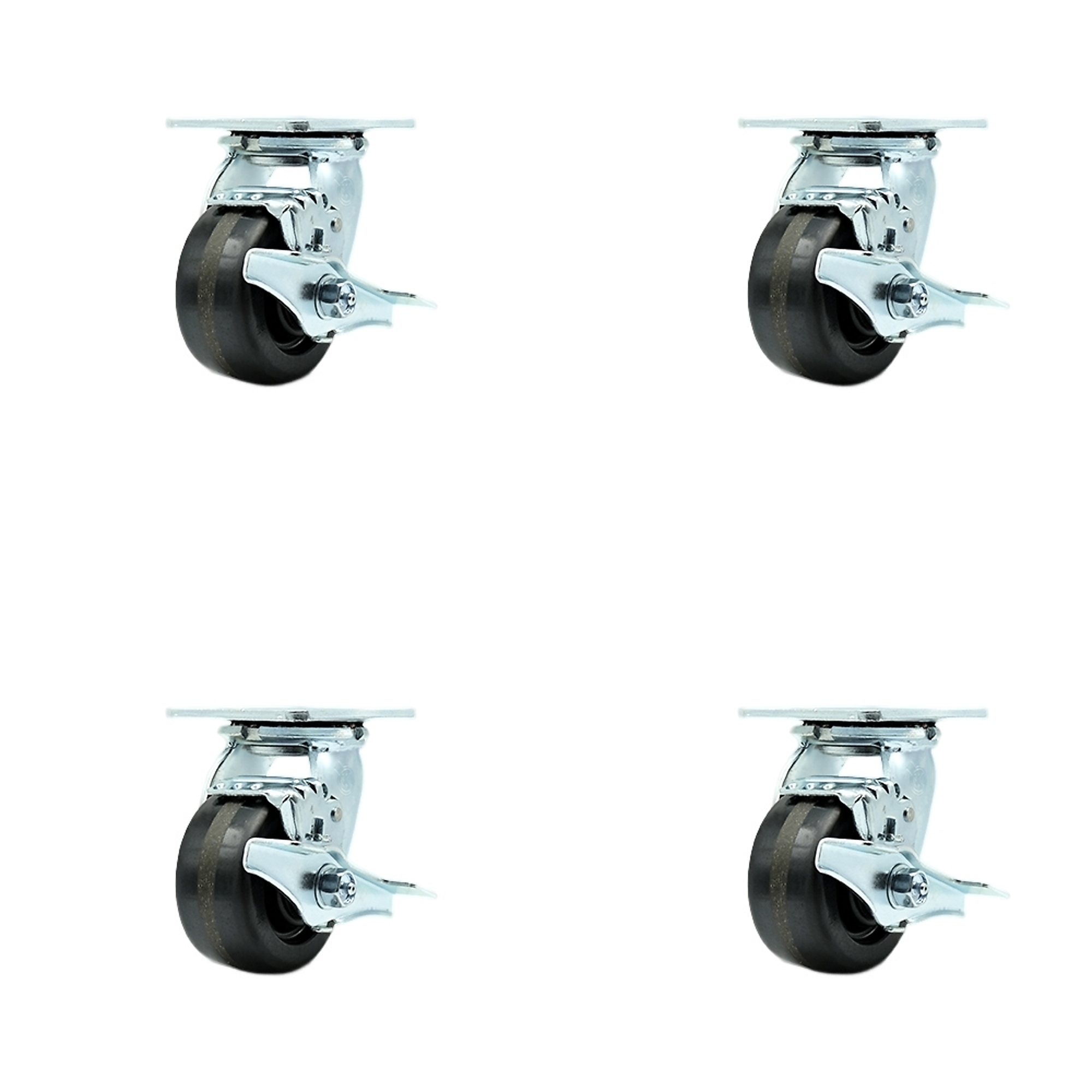 Service Caster, 4Inch x 2Inch Plate Casters, Wheel Diameter 4 in, Caster Type Swivel, Package (qty.) 4, Model SCC-30CS420-PHB-TLB-4