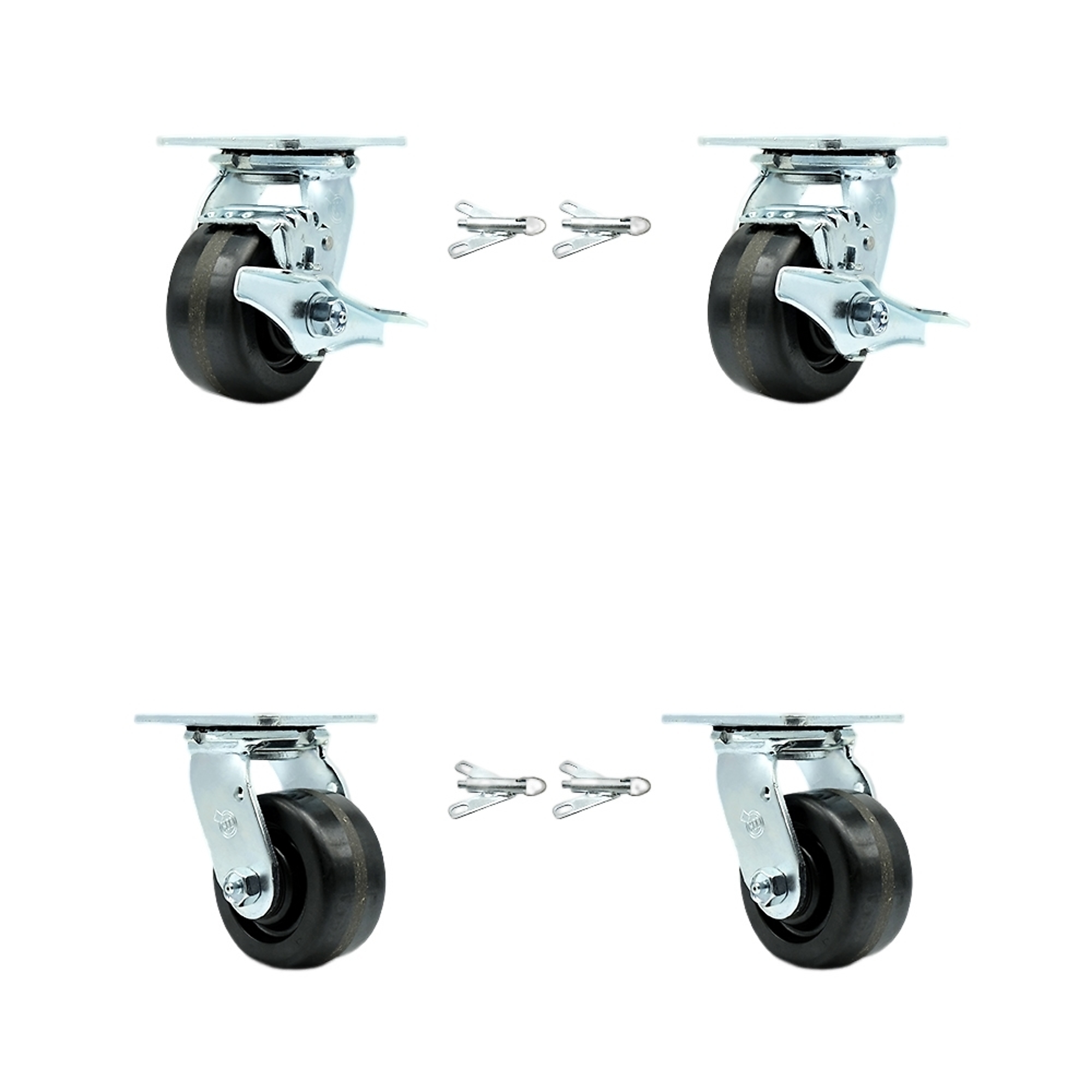 Service Caster, 4Inch x 2Inch Plate Casters, Wheel Diameter 4 in, Caster Type Swivel, Package (qty.) 4, Model SCC-30CS420-PHB-TLB-BSL-2-BSL-2