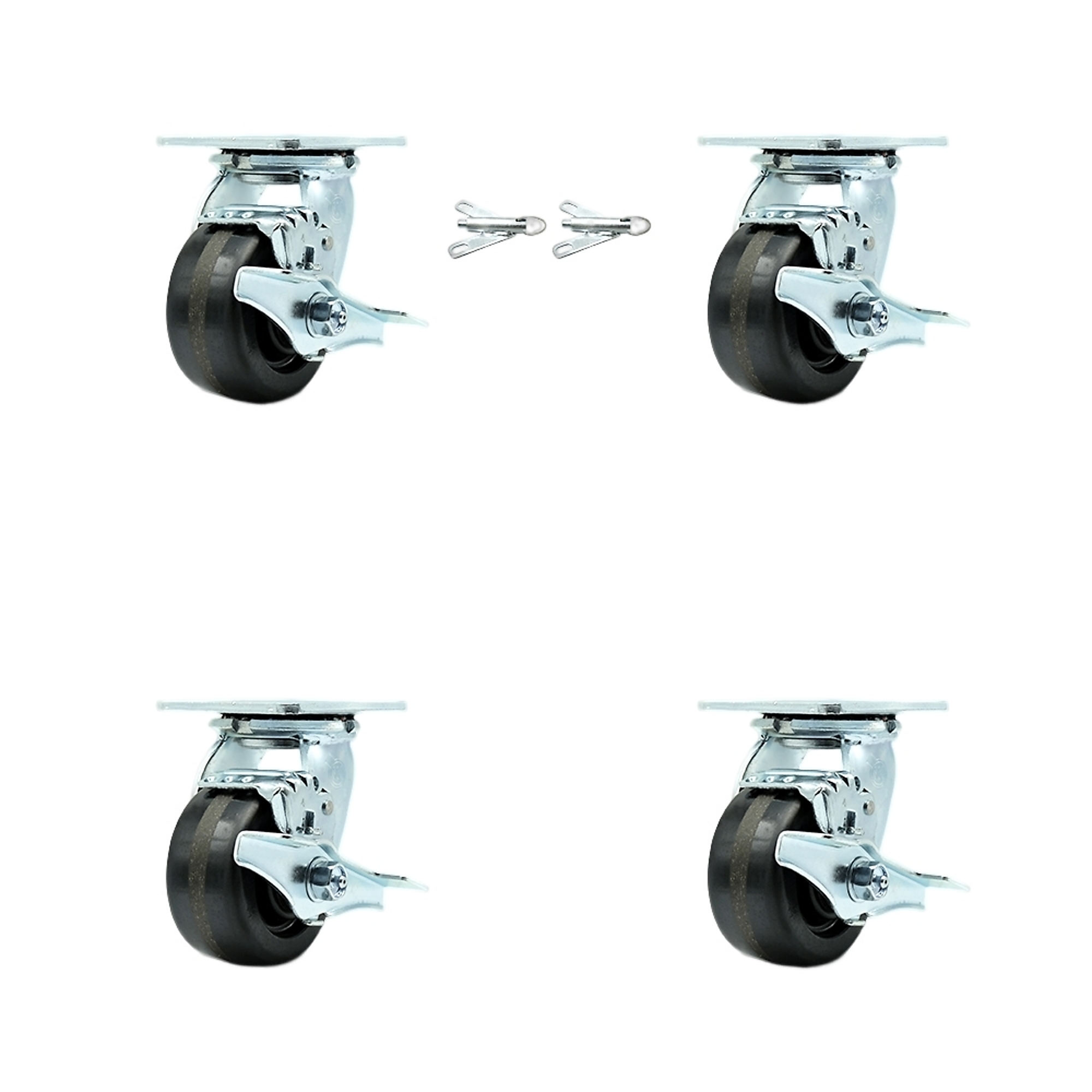 Service Caster, 4Inch x 2Inch Plate Casters, Wheel Diameter 4 in, Caster Type Swivel, Package (qty.) 4, Model SCC-30CS420-PHB-TLB-BSL-2-TLB-2