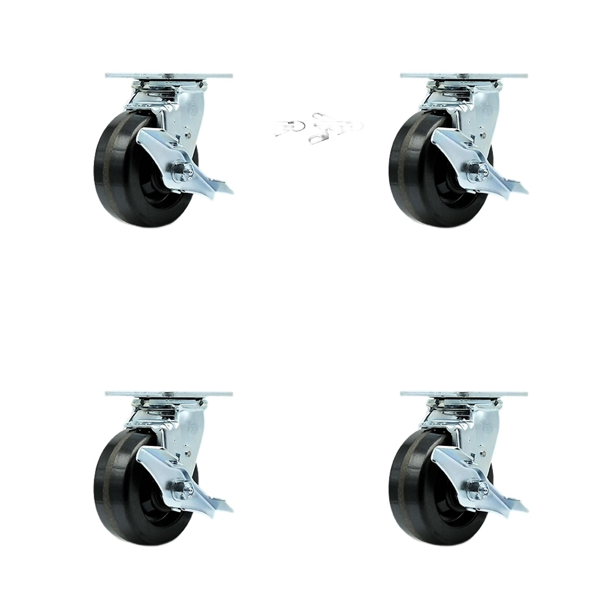 Service Caster, 5Inch x 2Inch Plate Casters, Wheel Diameter 5 in, Caster Type Swivel, Package (qty.) 4, Model SCC-30CS520-PHB-TLB-BSL-2-TLB-2