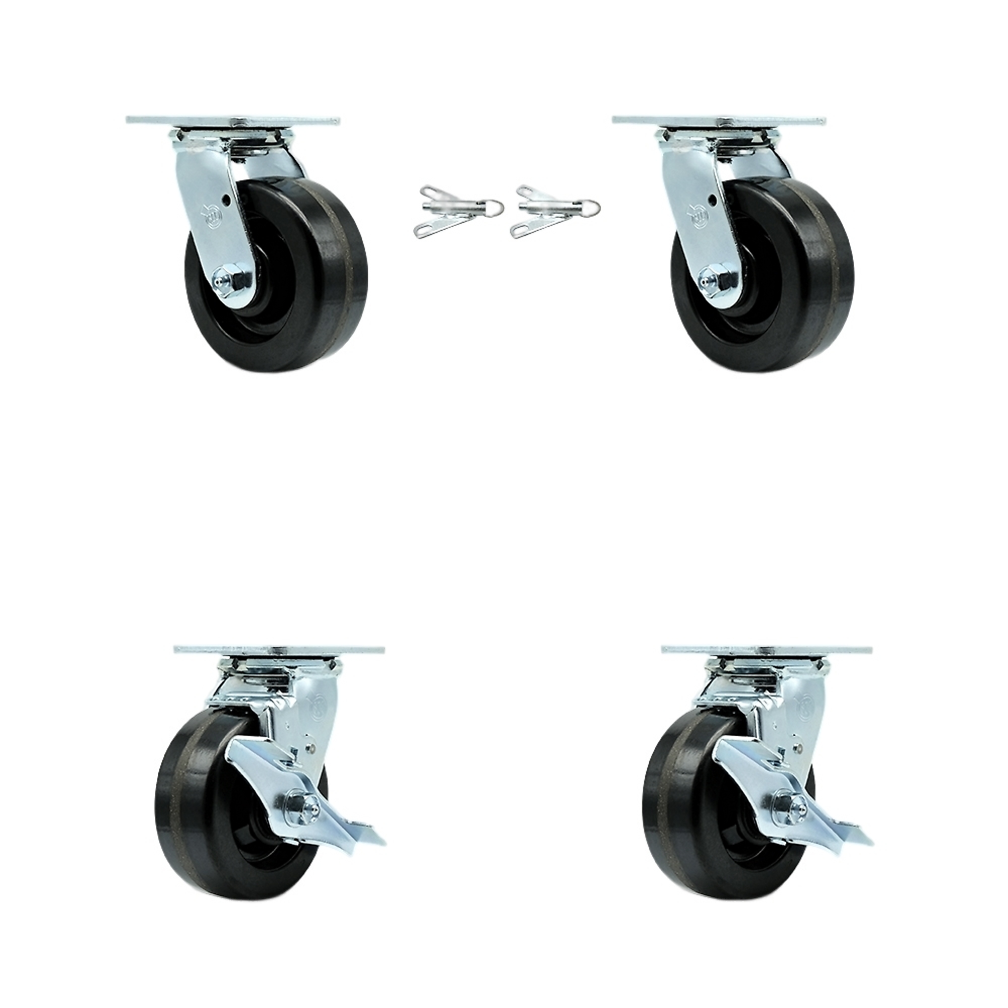 Service Caster, 5Inch x 2Inch Plate Casters, Wheel Diameter 5 in, Caster Type Swivel, Package (qty.) 4, Model SCC-30CS520-PHB-BSL-2-TLB-2