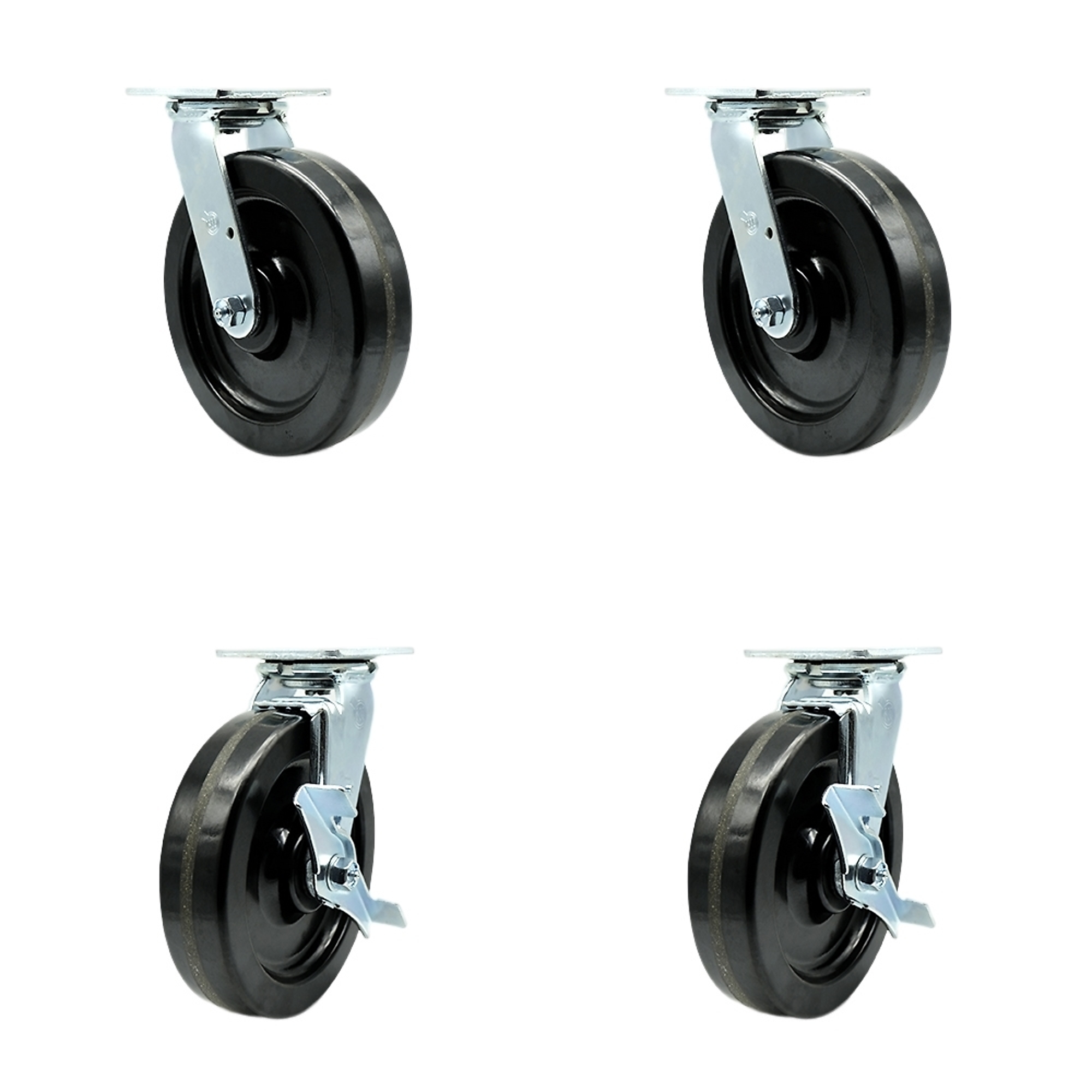 Service Caster, 8Inch x 2Inch Plate Casters, Wheel Diameter 8 in, Caster Type Swivel, Package (qty.) 4, Model SCC-30CS820-PHB-BSL-2-TLB-2