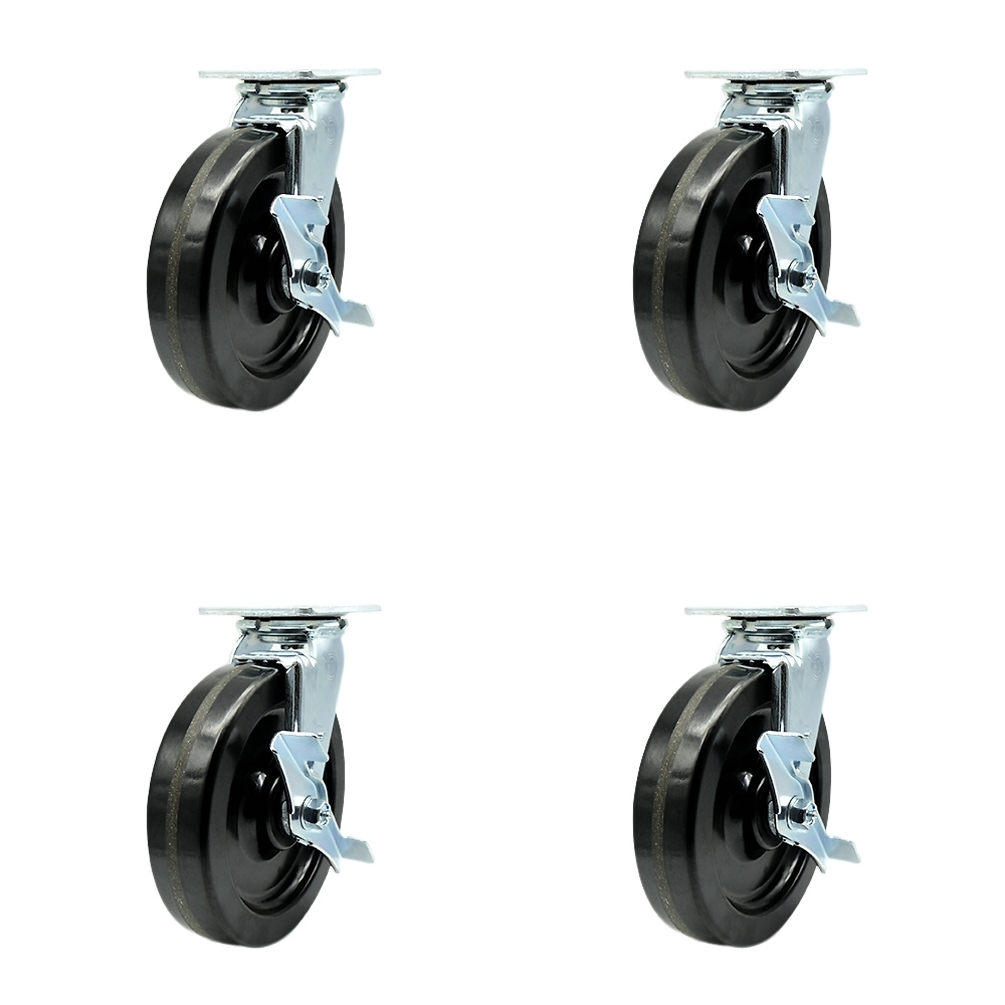 Service Caster, 8Inch x 2Inch Plate Casters, Wheel Diameter 8 in, Caster Type Swivel, Package (qty.) 4, Model SCC-30CS820-PHB-TLB-BSL-2-TLB-2