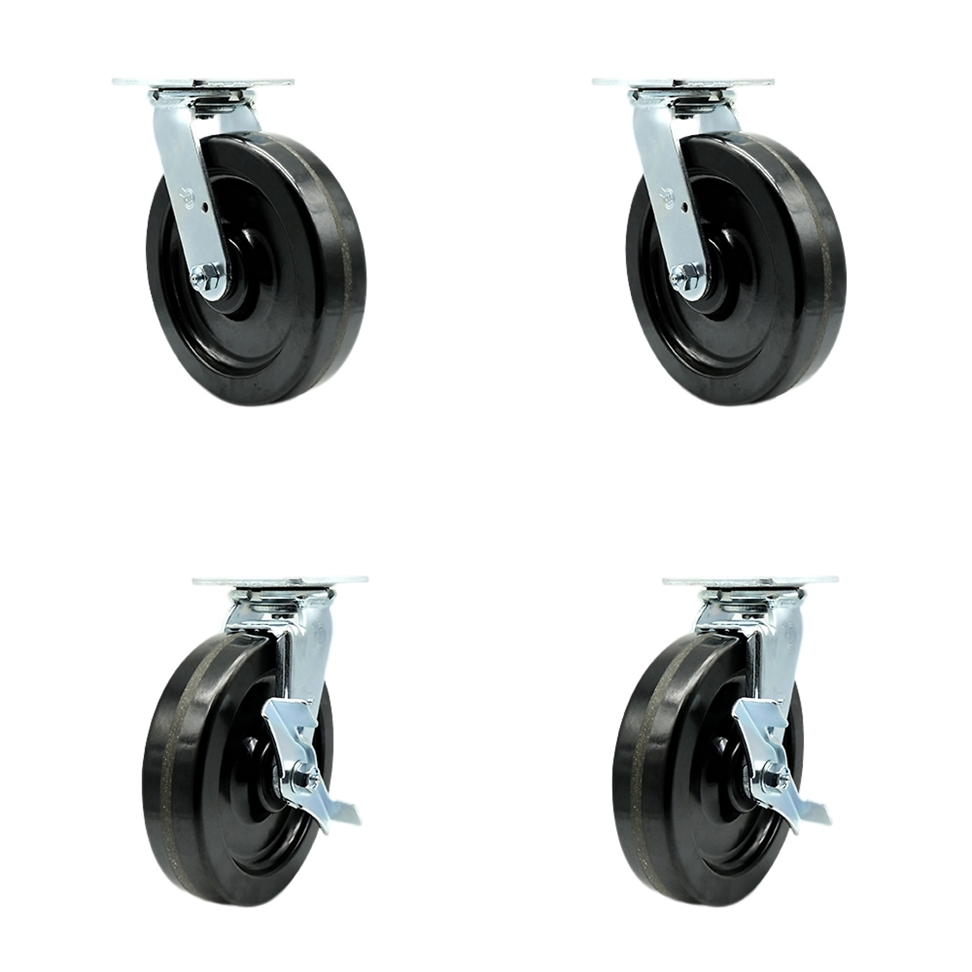 Service Caster, 8Inch x 2Inch Plate Casters, Wheel Diameter 8 in, Caster Type Swivel, Package (qty.) 4, Model SCC-30CS820-PHB-2-TLB-2