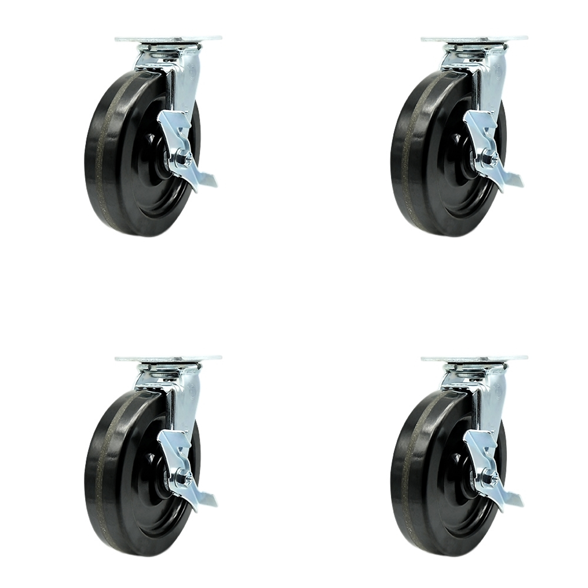 Service Caster, 8Inch x 2Inch Plate Casters, Wheel Diameter 8 in, Caster Type Swivel, Package (qty.) 4, Model SCC-30CS820-PHB-TLB-4