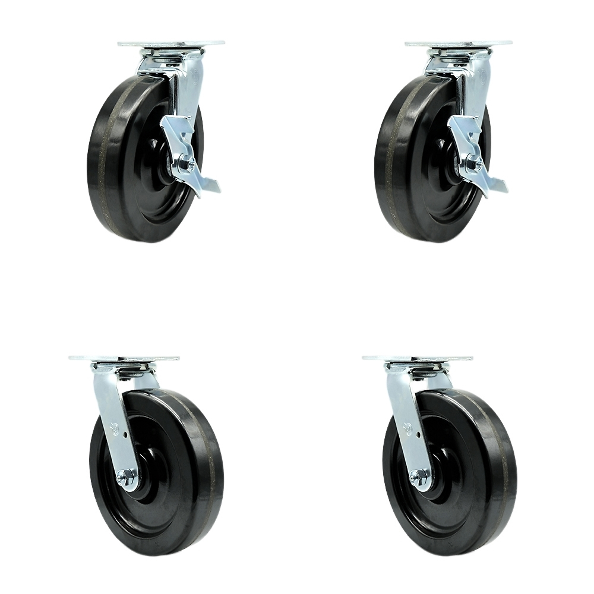 Service Caster, 8Inch x 2Inch Plate Casters, Wheel Diameter 8 in, Caster Type Swivel, Package (qty.) 4, Model SCC-30CS820-PHB-TLB-BSL-2-BSL-2