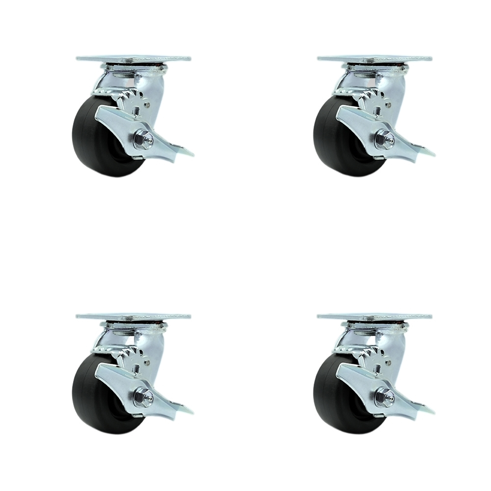 Service Caster, 4Inch x 2Inch Plate Casters, Wheel Diameter 4 in, Caster Type Swivel, Package (qty.) 4, Model SCC-SS30S420-POB-TLB-BSL-2-TLB-2