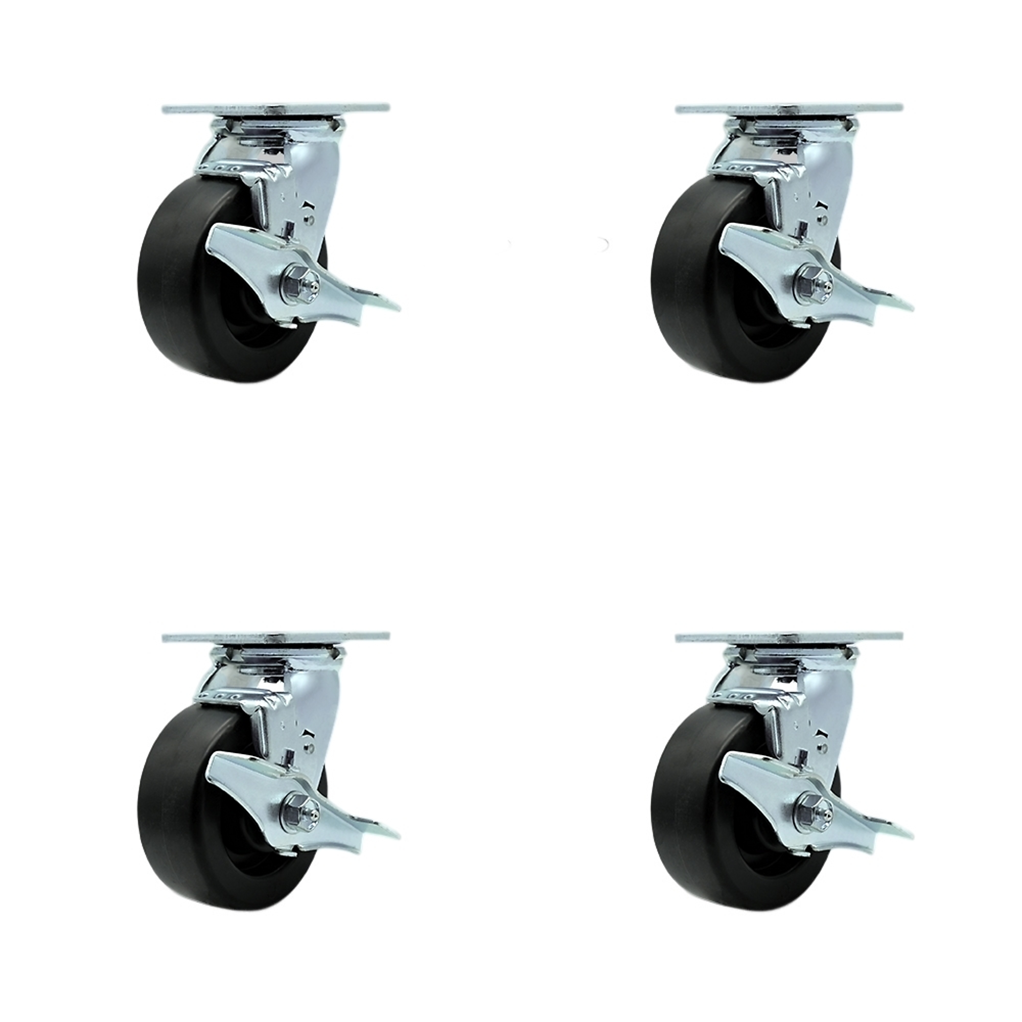 Service Caster, 5Inch x 2Inch Plate Casters, Wheel Diameter 5 in, Caster Type Swivel, Package (qty.) 4, Model SCC-SS30S520-POB-TLB-BSL-2-TLB-2