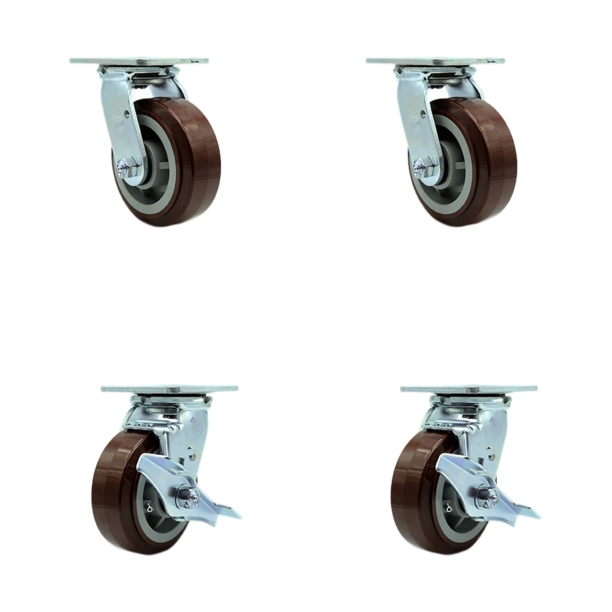 Service Caster, 5Inch x 2Inch Plate Casters, Wheel Diameter 5 in, Caster Type Swivel, Package (qty.) 4, Model SCC-30CS520-PPUB-2-TLB-2