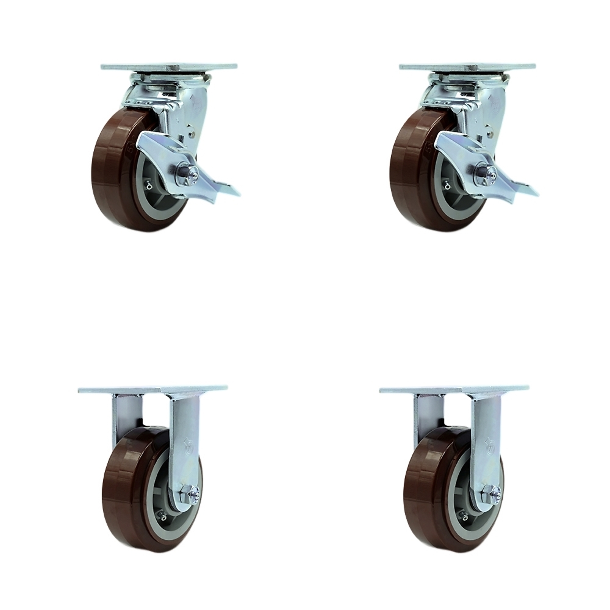 Service Caster, 5Inch x 2Inch Plate Casters, Wheel Diameter 5 in, Caster Type Swivel, Package (qty.) 4, Model SCC-30CS520-PPUB-TLB-2-R520-2