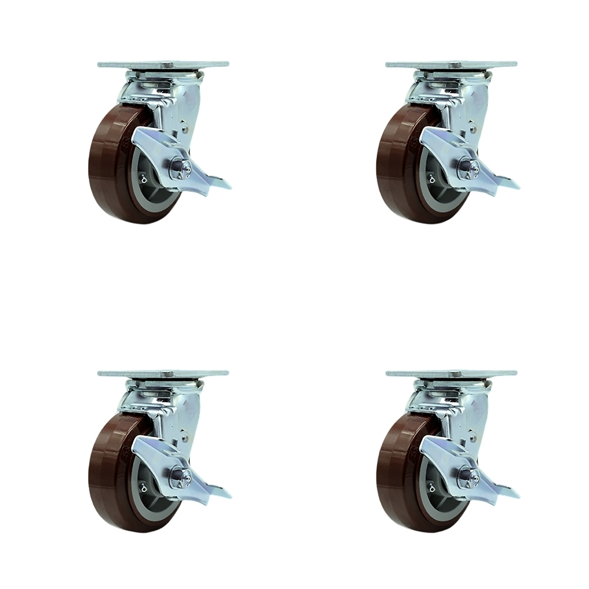 Service Caster, 5Inch x 2Inch Plate Casters, Wheel Diameter 5 in, Caster Type Swivel, Package (qty.) 4, Model SCC-30CS520-PPUB-TLB-BSL-2-TLB-2