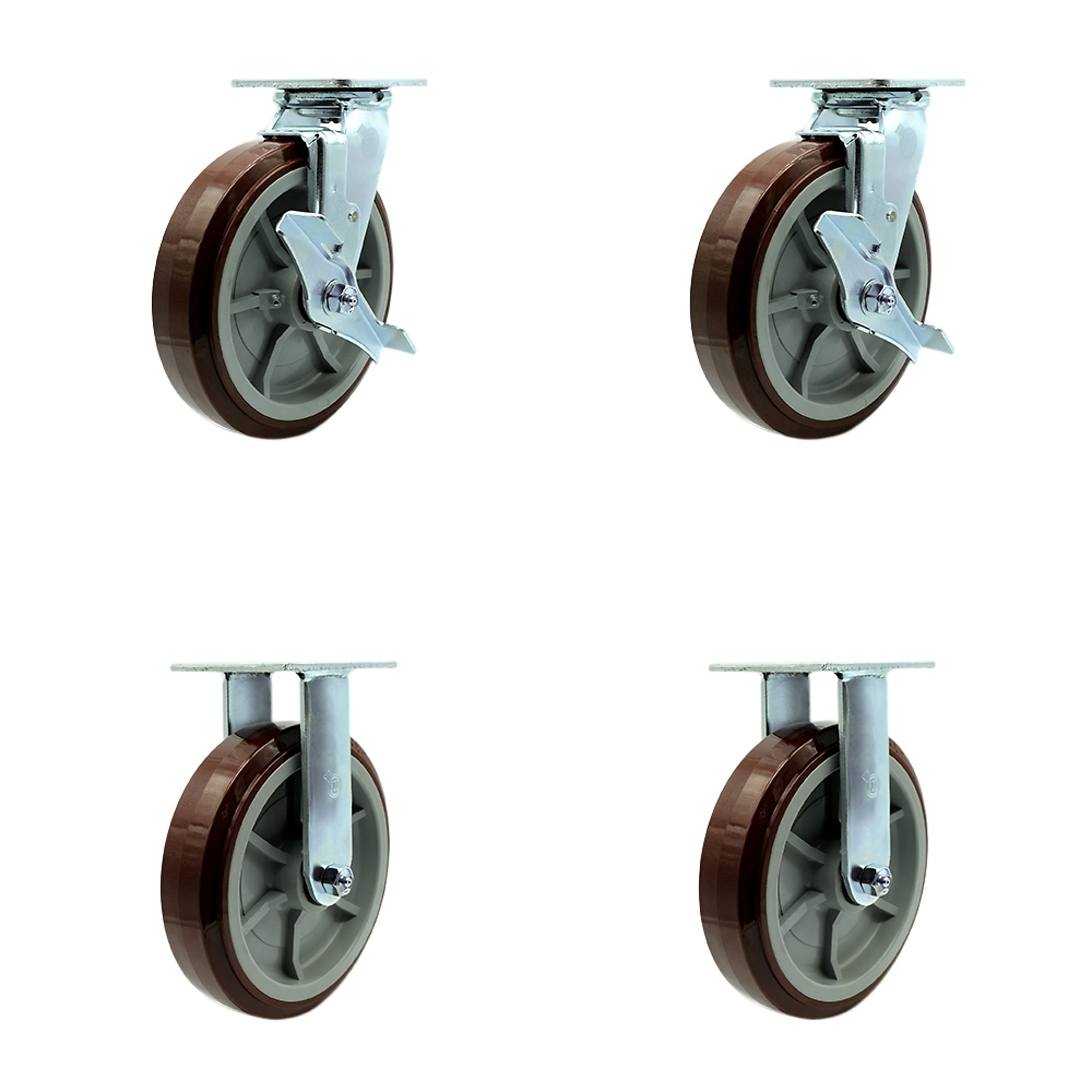 Service Caster, 8Inch x 2Inch Plate Casters, Wheel Diameter 8 in, Caster Type Swivel, Package (qty.) 4, Model SCC-30CS820-PPUB-TLB-BSL-2-R-2