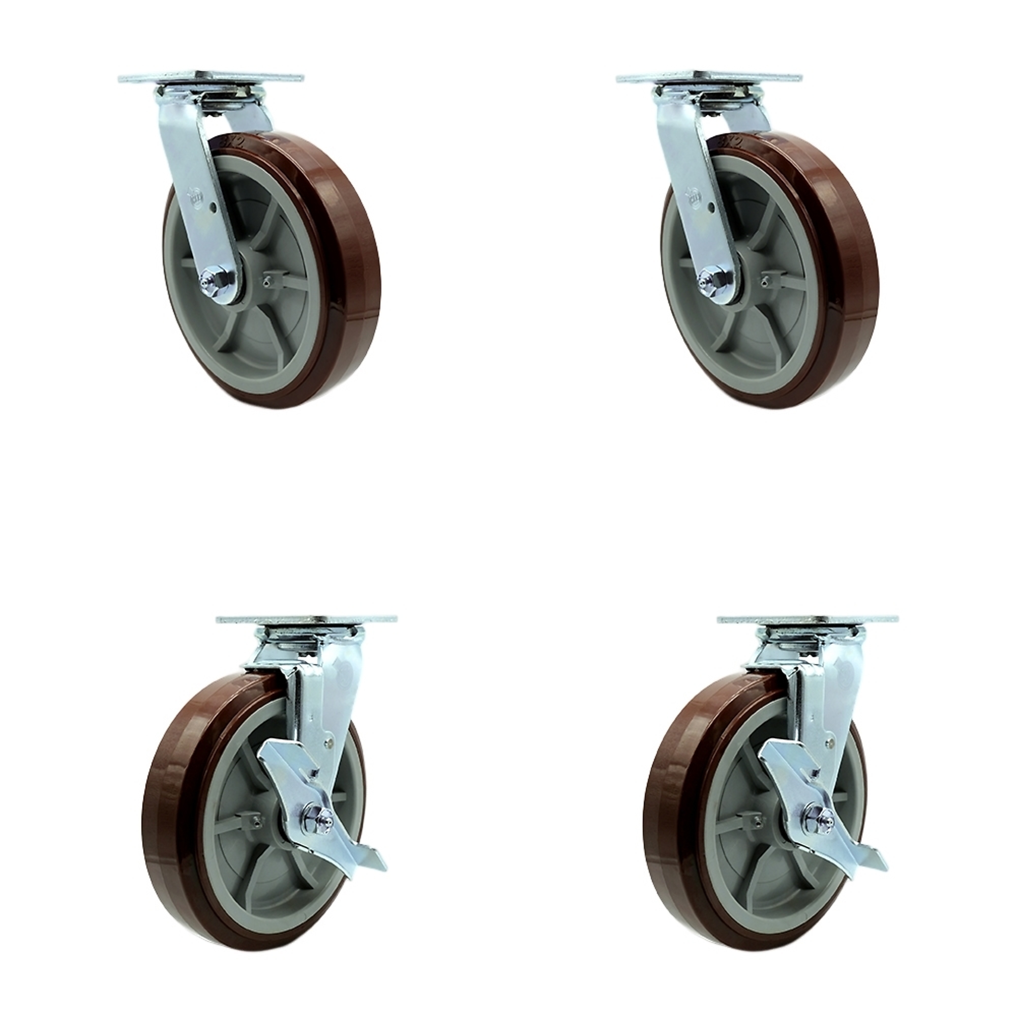 Service Caster, 8Inch x 2Inch Plate Casters, Wheel Diameter 8 in, Caster Type Swivel, Package (qty.) 4, Model SCC-30CS820-PPUB-BSL-2-TLB-2