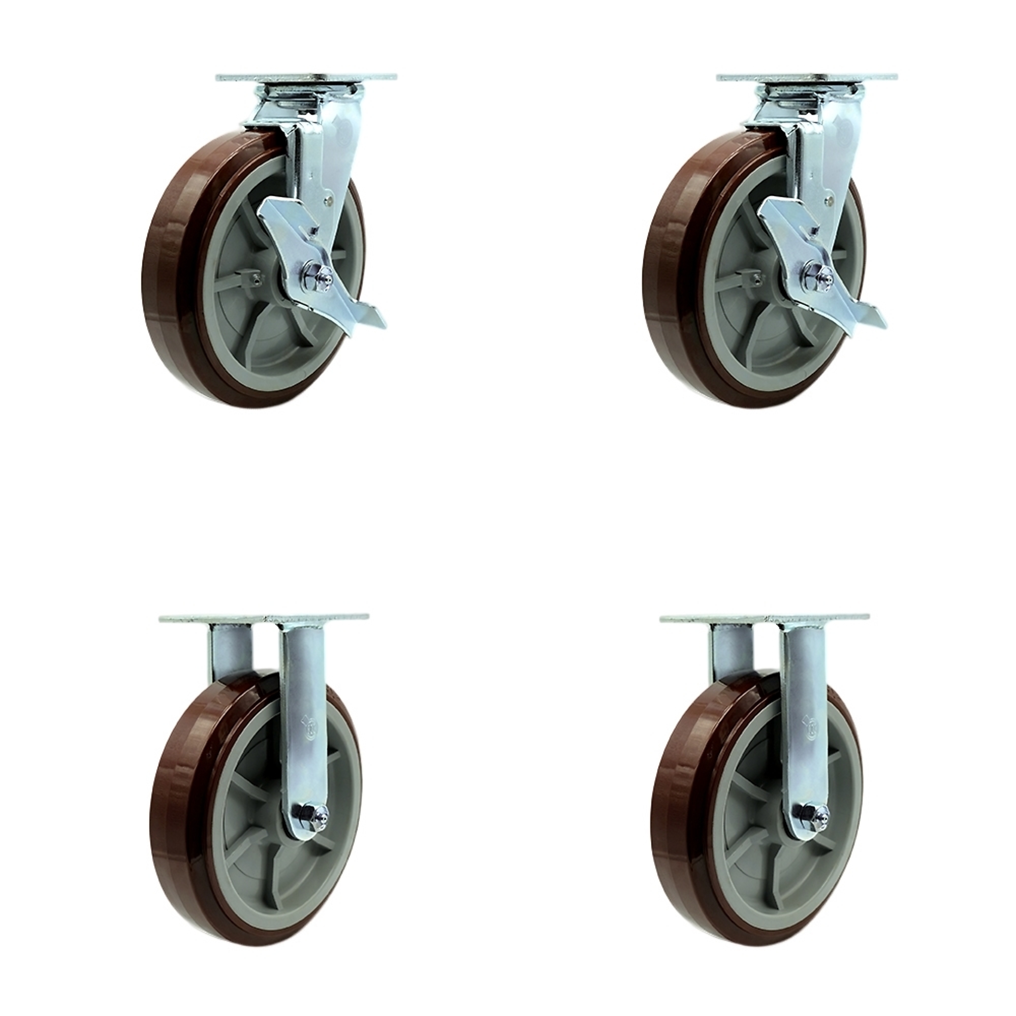 Service Caster, 8Inch x 2Inch Plate Casters, Wheel Diameter 8 in, Caster Type Swivel, Package (qty.) 4, Model SCC-30CS820-PPUB-TLB-2-R820-2