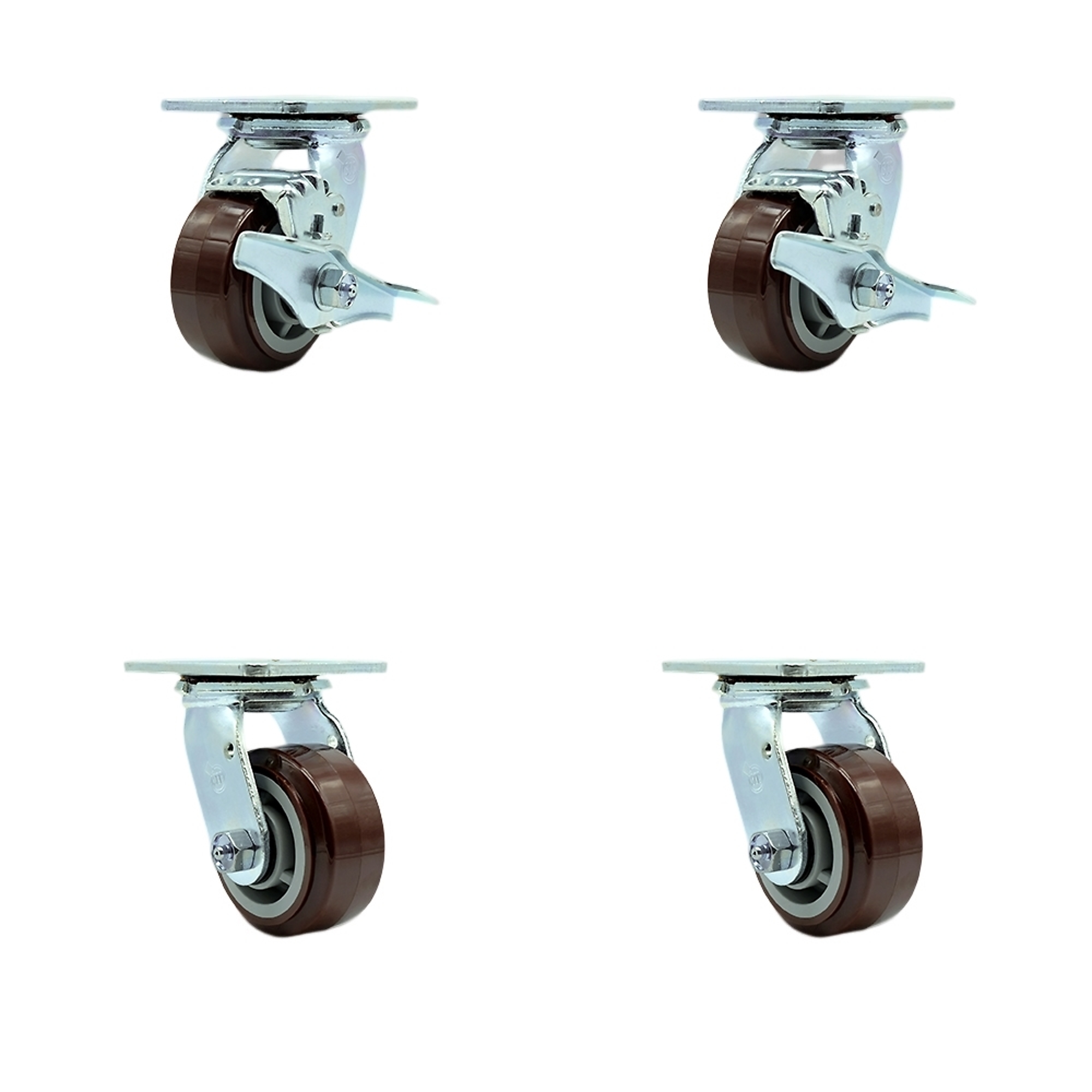 Service Caster, 4Inch x 2Inch Plate Casters, Wheel Diameter 4 in, Caster Type Swivel, Package (qty.) 4, Model SCC-SS30S420-PPUB-TLB-BSL-2-BSL-2