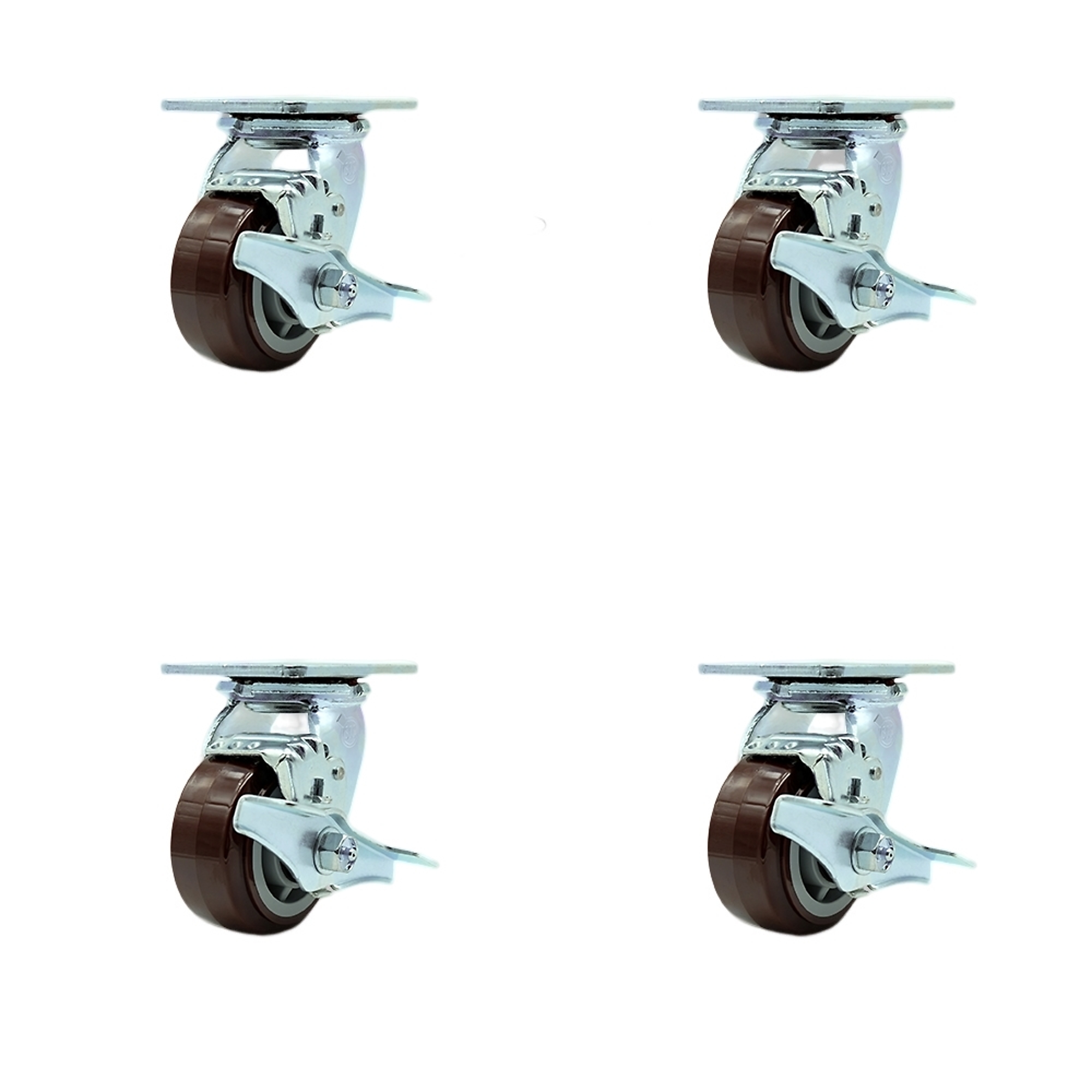 Service Caster, 4Inch x 2Inch Plate Casters, Wheel Diameter 4 in, Caster Type Swivel, Package (qty.) 4, Model SCC-SS30S420-PPUB-TLB-BSL-2-TLB-2