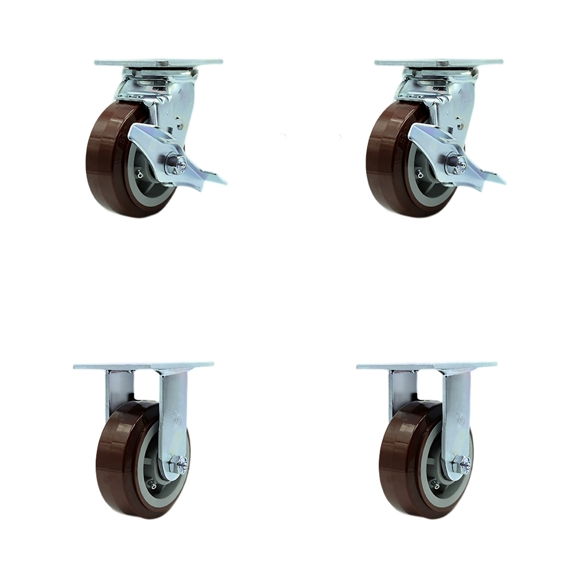 Service Caster, 5Inch x 2Inch Plate Casters, Wheel Diameter 5 in, Caster Type Swivel, Package (qty.) 4, Model SCC-SS30S520-PPUB-TLB-BSL-2-R-2