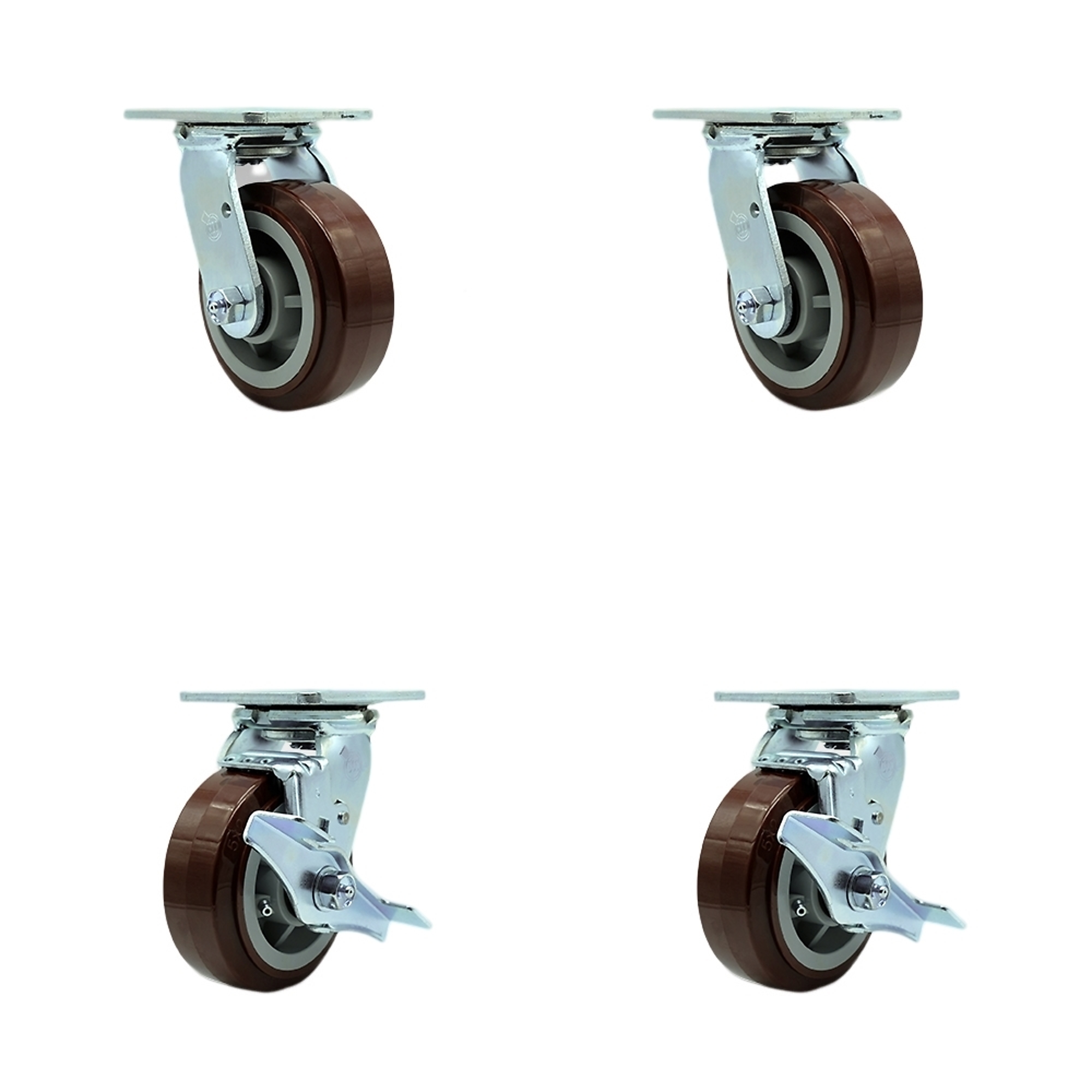 Service Caster, 5Inch x 2Inch Plate Casters, Wheel Diameter 5 in, Caster Type Swivel, Package (qty.) 4, Model SCC-SS30S520-PPUB-BSL-2-TLB-2