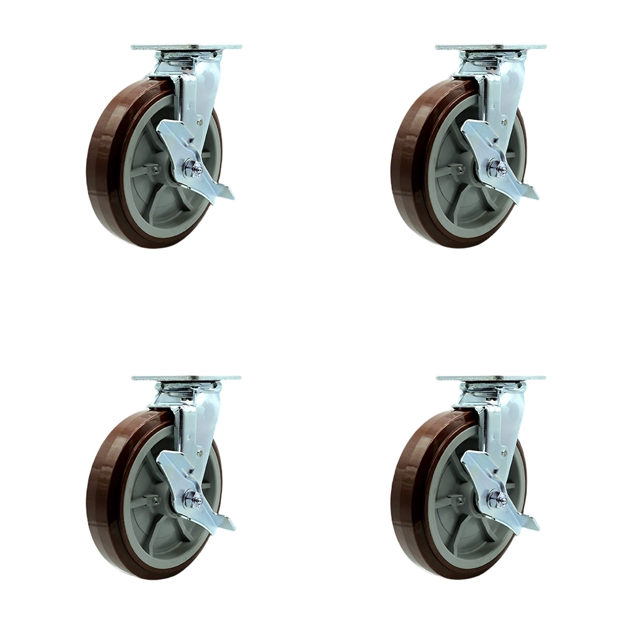 Service Caster, 8Inch x 2Inch Plate Casters, Wheel Diameter 8 in, Caster Type Swivel, Package (qty.) 4, Model SCC-SS30S820-PPUB-TLB-BSL-2-TLB-2