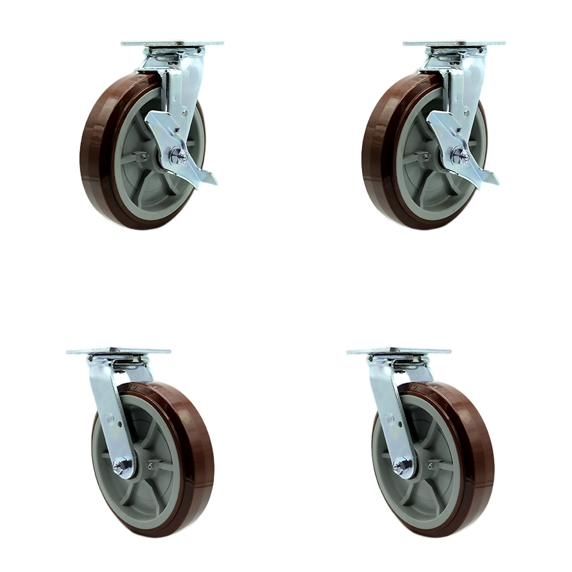 Service Caster, 8Inch x 2Inch Plate Casters, Wheel Diameter 8 in, Caster Type Swivel, Package (qty.) 4, Model SCC-SS30S820-PPUB-TLB-BSL-2-BSL-2