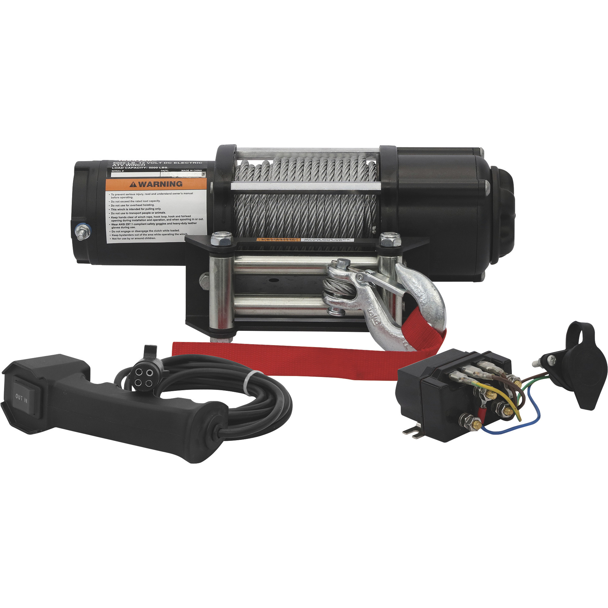 Ironton 12 Volt DC Powered Electric ATV Winch, 5000-Lb. Capacity, Steel Wire Rope