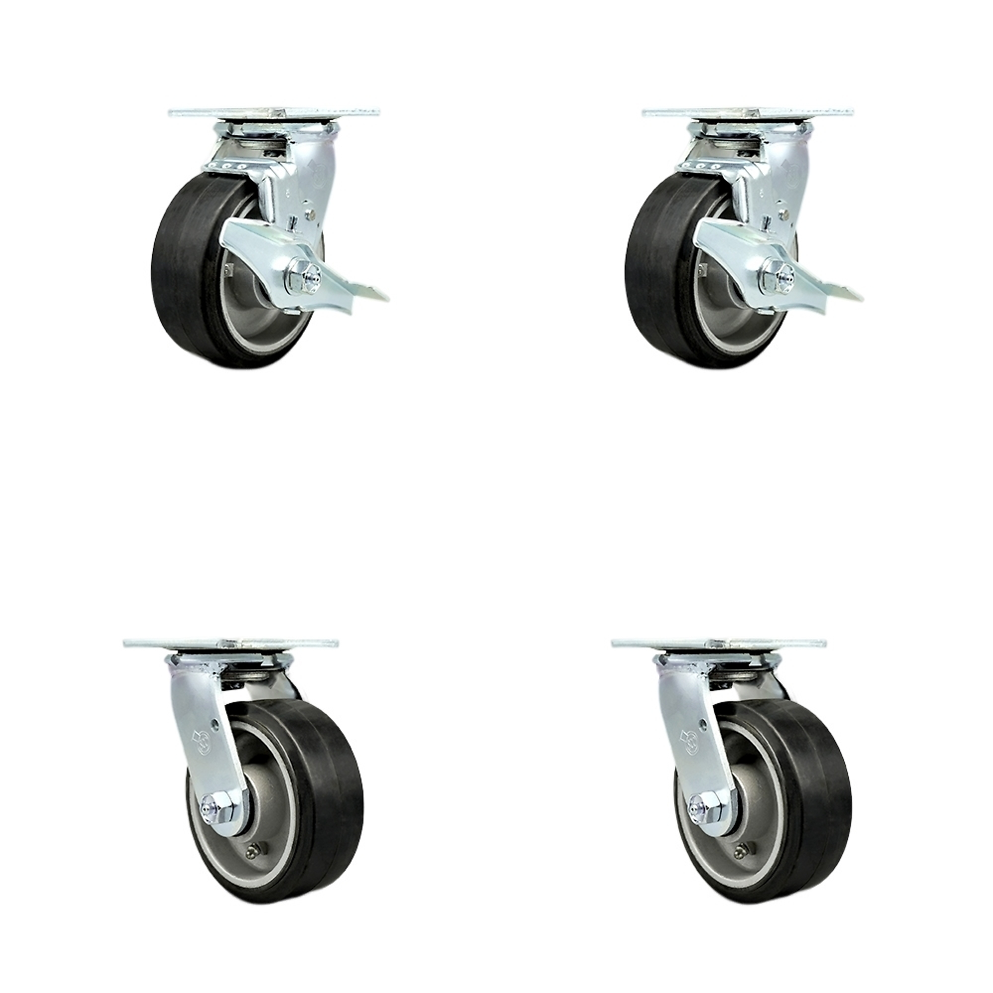 Service Caster, 5Inch x 2Inch Plate Casters, Wheel Diameter 5 in, Caster Type Swivel, Package (qty.) 4, Model SCC-30CS520-RAB-TLB-BSL-2-BSL-2