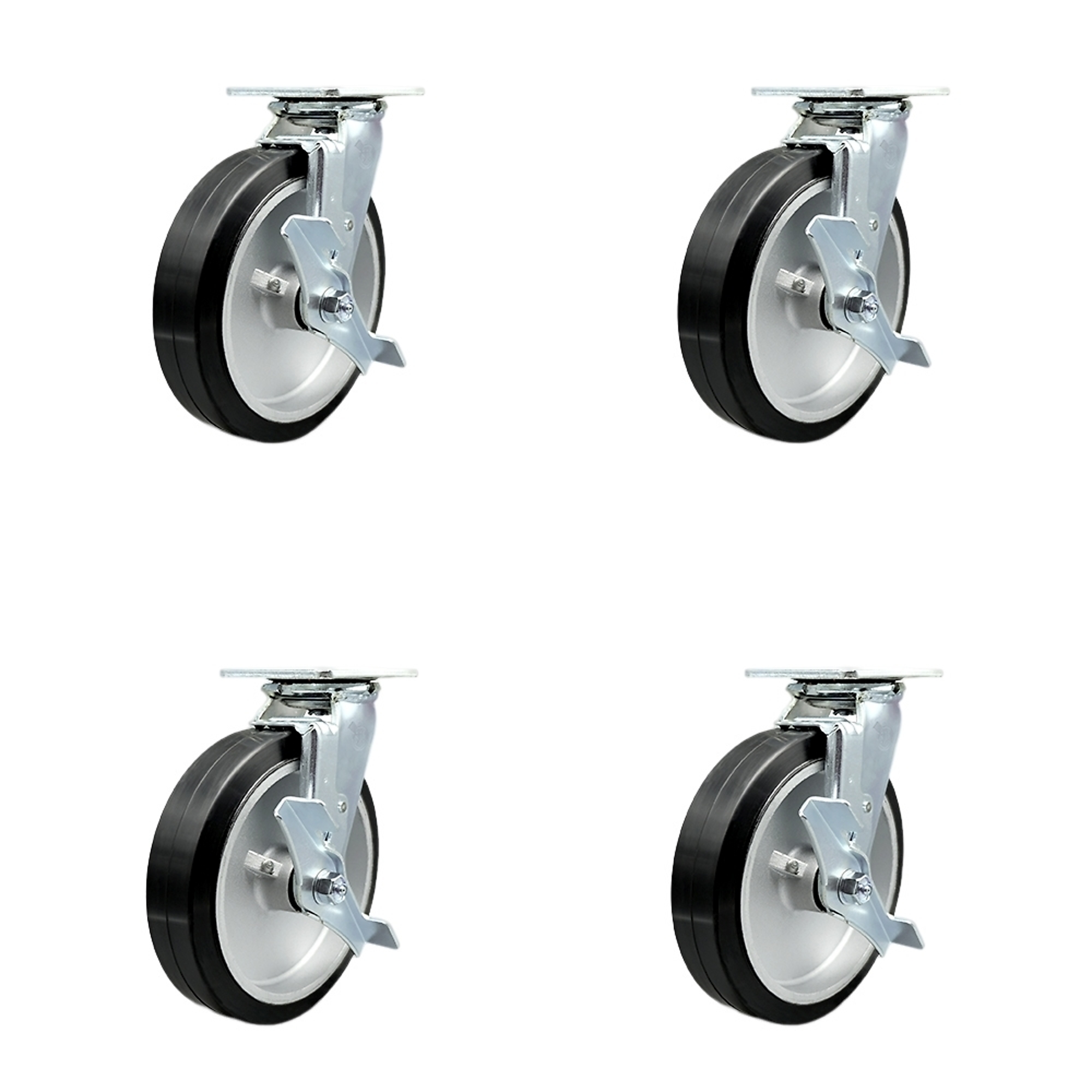 Service Caster, 8Inch x 2Inch Plate Casters, Wheel Diameter 8 in, Caster Type Swivel, Package (qty.) 4, Model SCC-30CS820-RAB-TLB-BSL-2-TLB-2