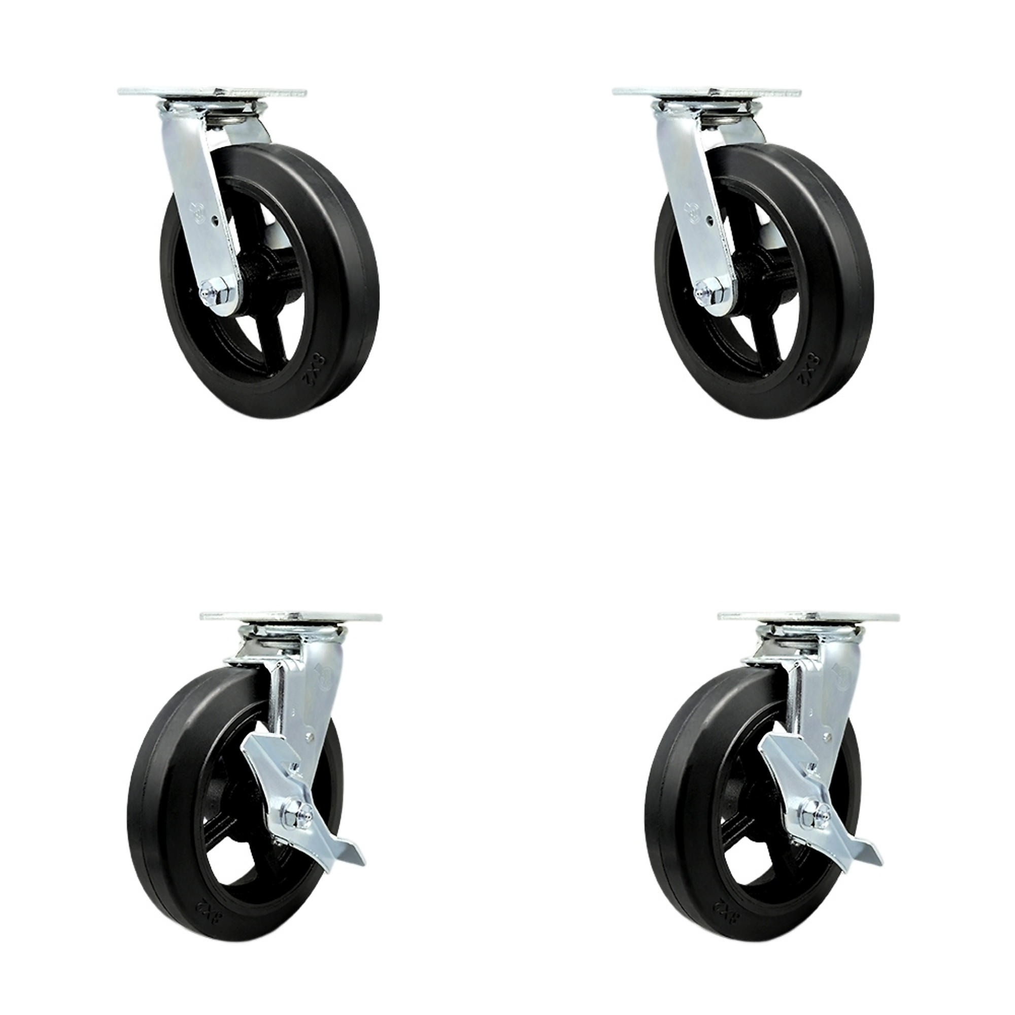 Service Caster, 8Inch x 2Inch Plate Casters, Wheel Diameter 8 in, Caster Type Swivel, Package (qty.) 4, Model SCC-30CS820-RAB-BSL-2-TLB-2