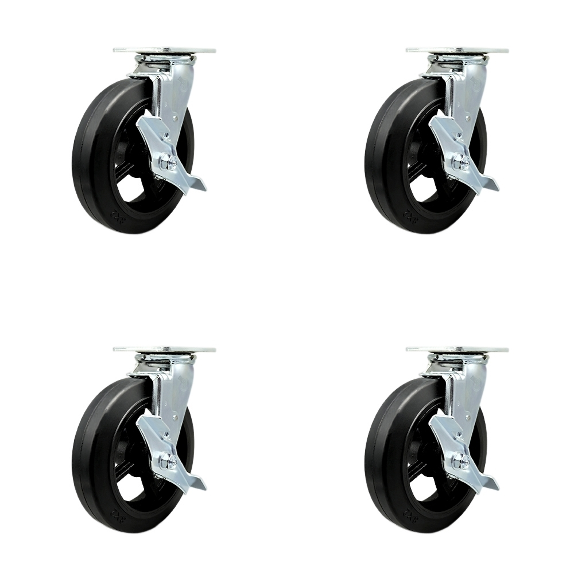 Service Caster, 8Inch x 2Inch Plate Casters, Wheel Diameter 8 in, Caster Type Swivel, Package (qty.) 4, Model SCC-30CS820-RSB-TLB-BSL-2-TLB-2