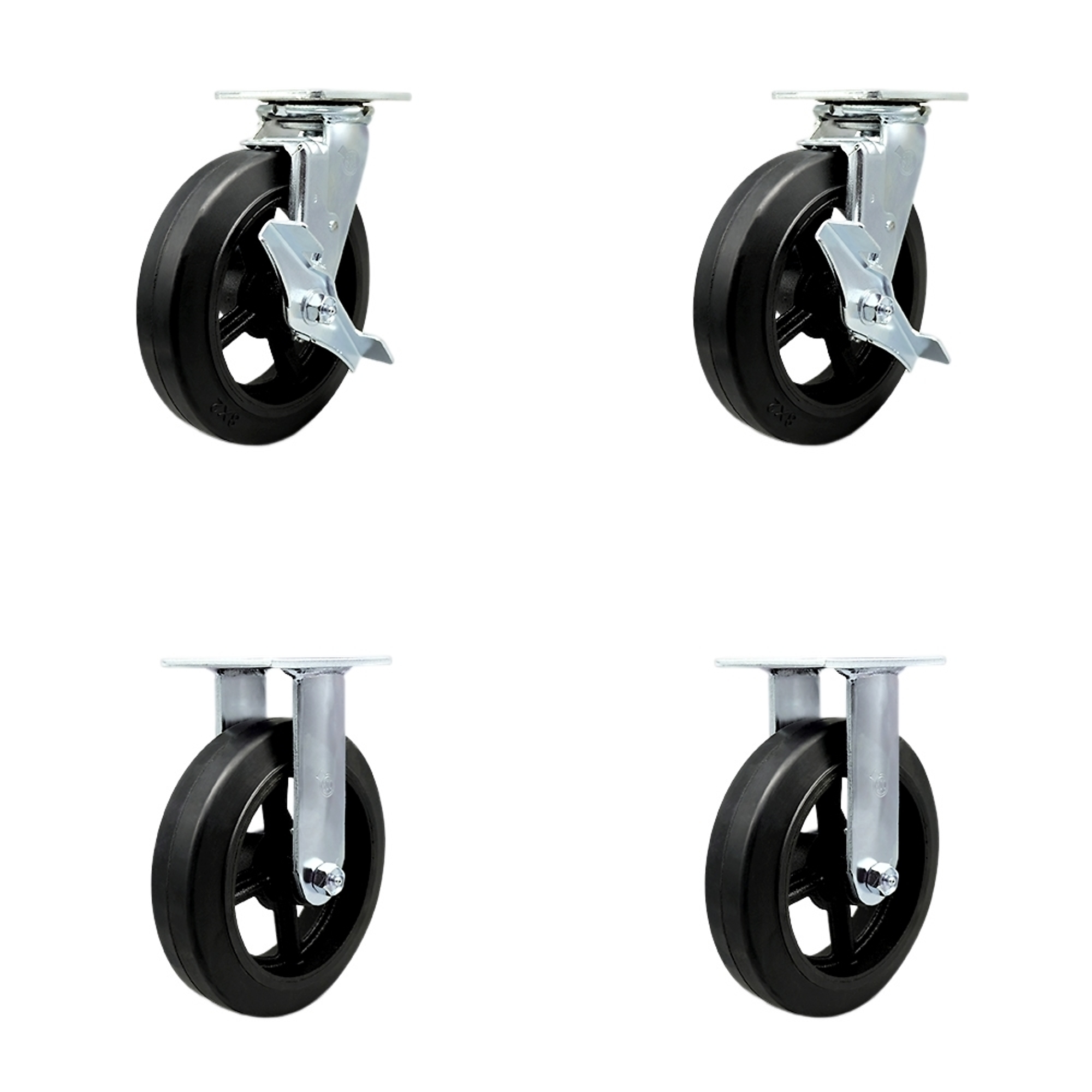 Service Caster, 8Inch x 2Inch Plate Casters, Wheel Diameter 8 in, Caster Type Swivel, Package (qty.) 4, Model SCC-30CS820-RSB-TLB-BSL-2-R-2