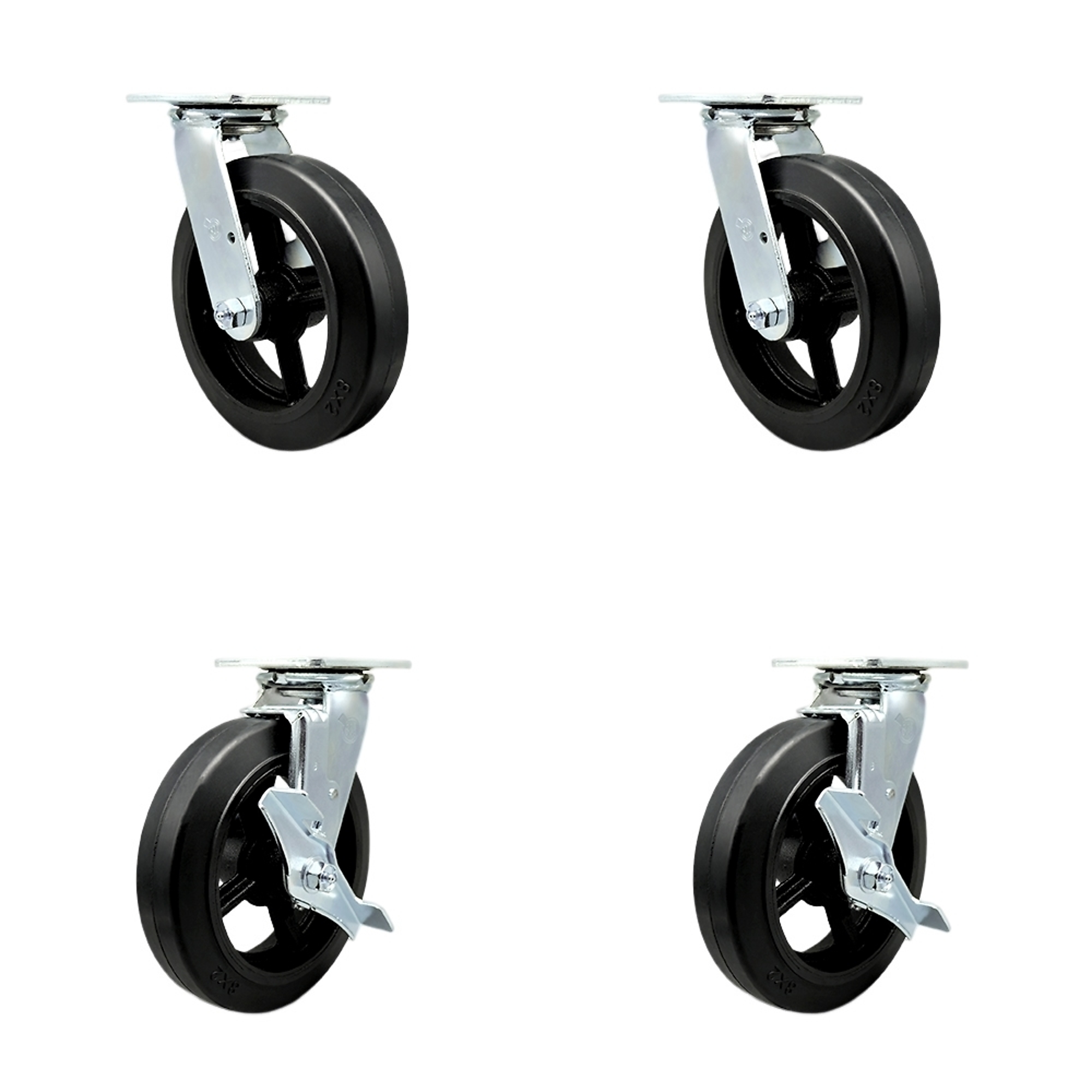 Service Caster, 8Inch x 2Inch Plate Casters, Wheel Diameter 8 in, Caster Type Swivel, Package (qty.) 4, Model SCC-30CS820-RSB-2-TLB-2