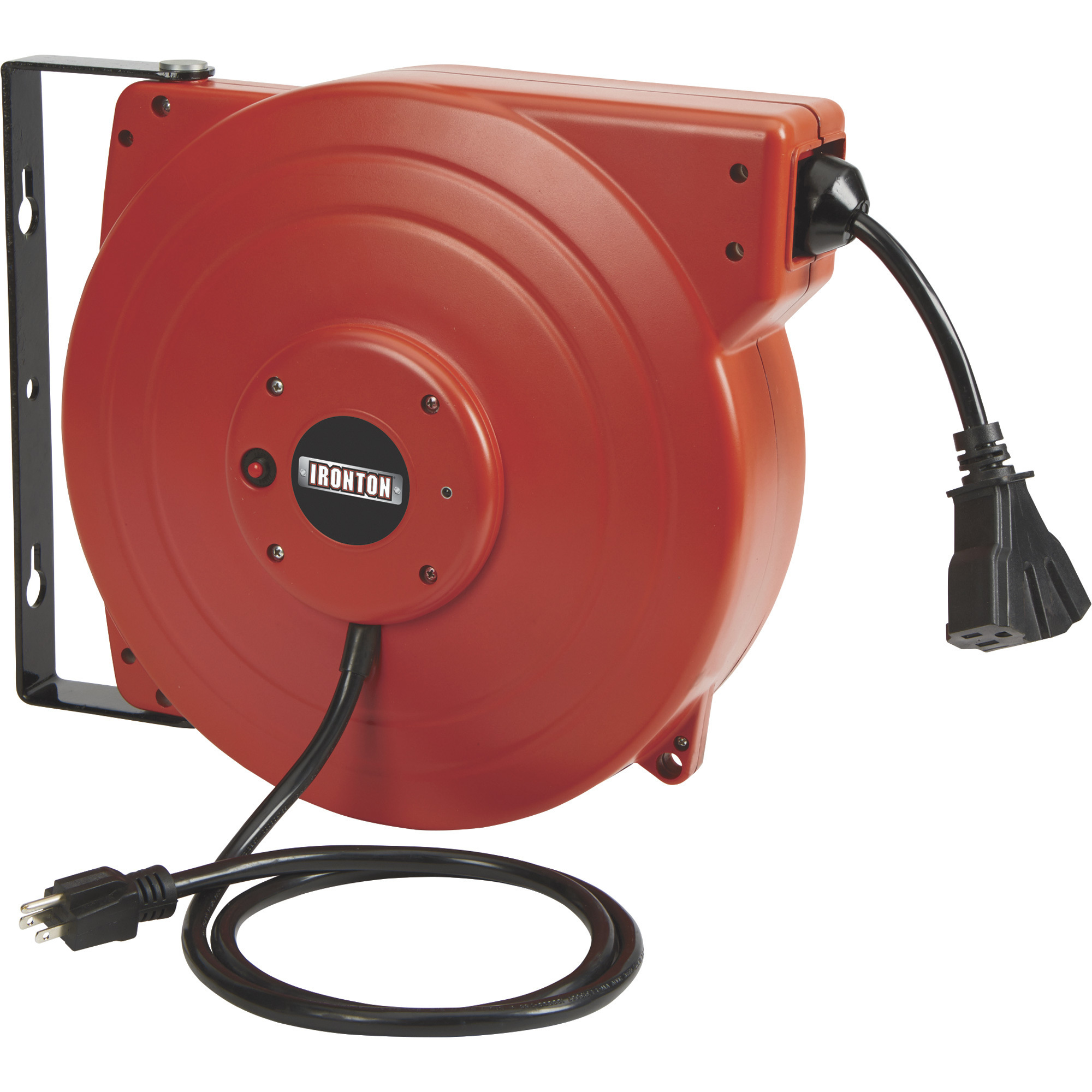 Ironton Retractable Extension Cord Reel with Triple Tap, 65ft., 12/3 SJT, 15 Amps