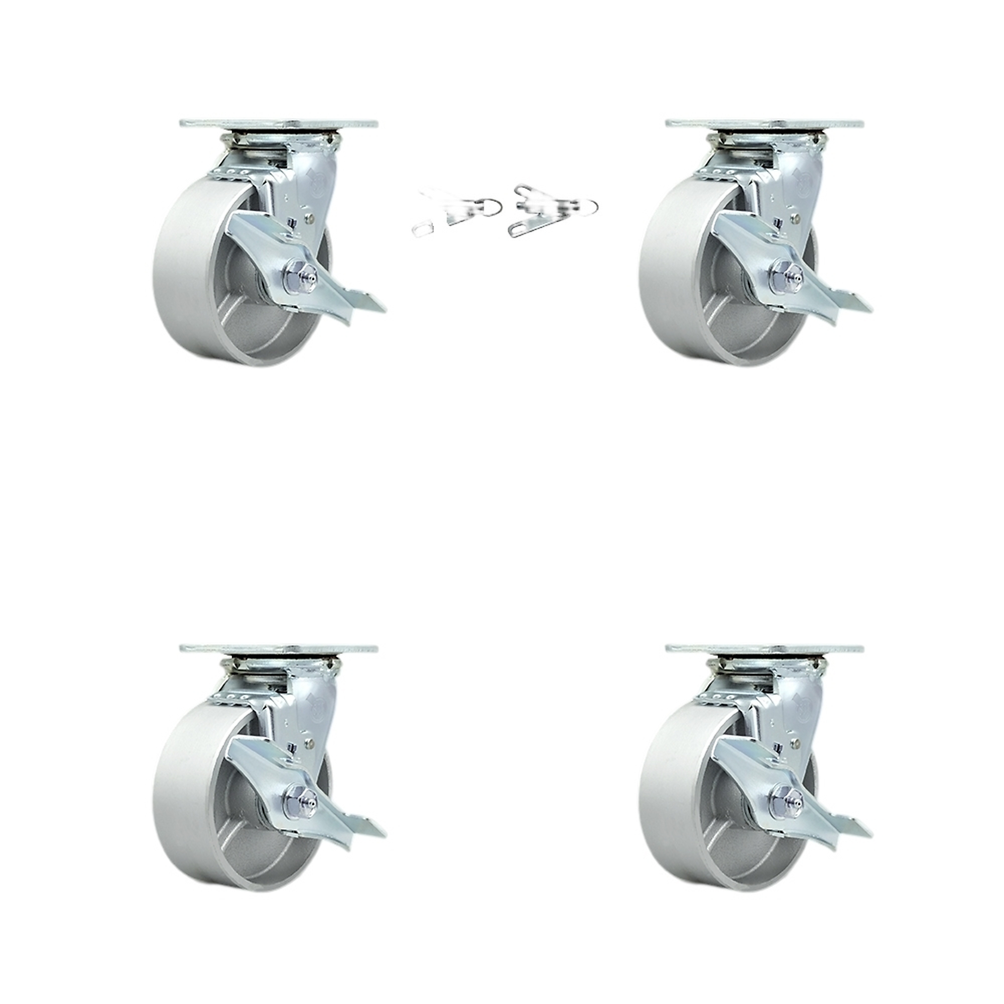 Service Caster, 5Inch x 2Inch Plate Casters, Wheel Diameter 5 in, Caster Type Swivel, Package (qty.) 4, Model SCC-30CS520-SSB-TLB-BSL-2-TLB-2