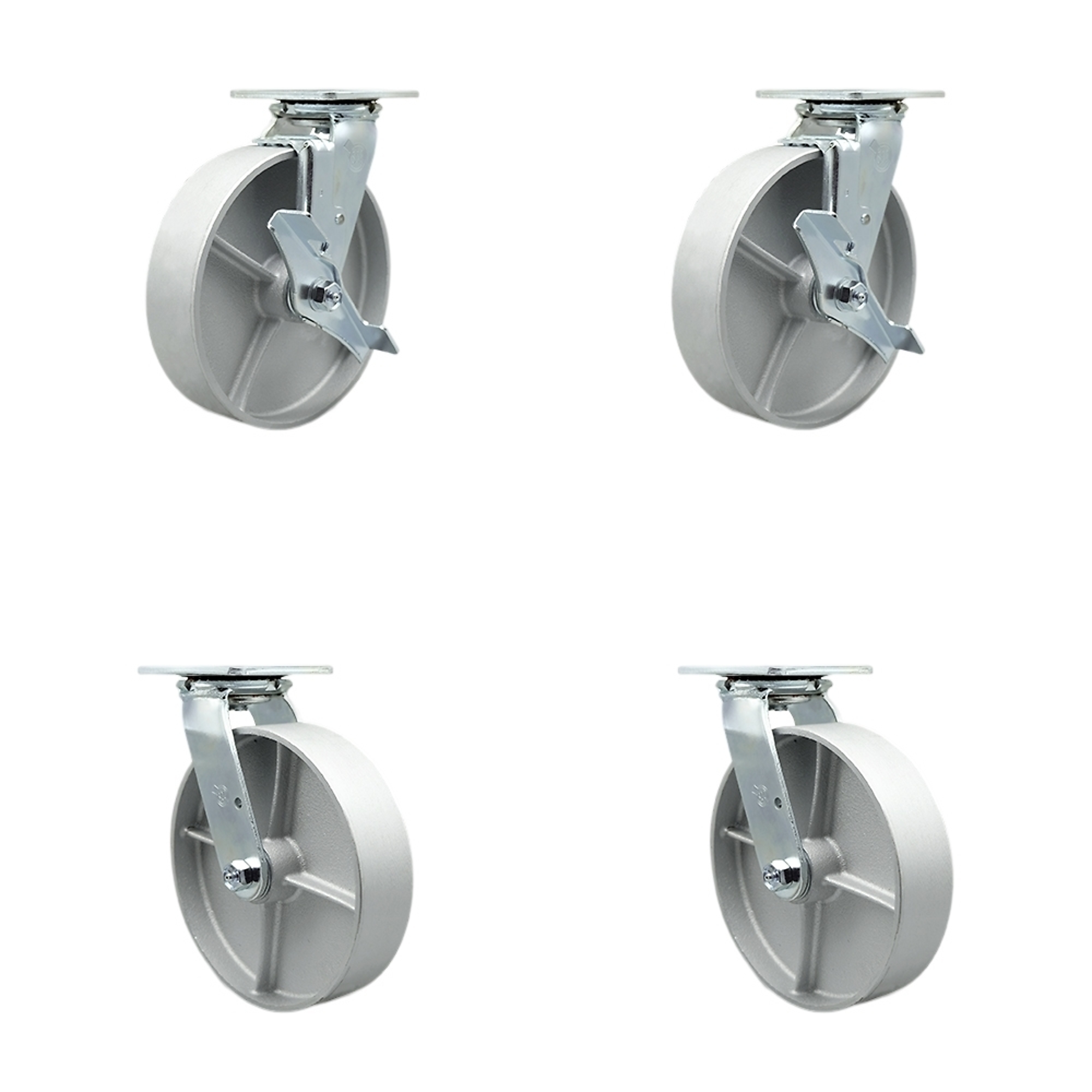 Service Caster, 8Inch x 2Inch Plate Casters, Wheel Diameter 8 in, Caster Type Swivel, Package (qty.) 4, Model SCC-30CS820-SSB-TLB-BSL-2-BSL-2