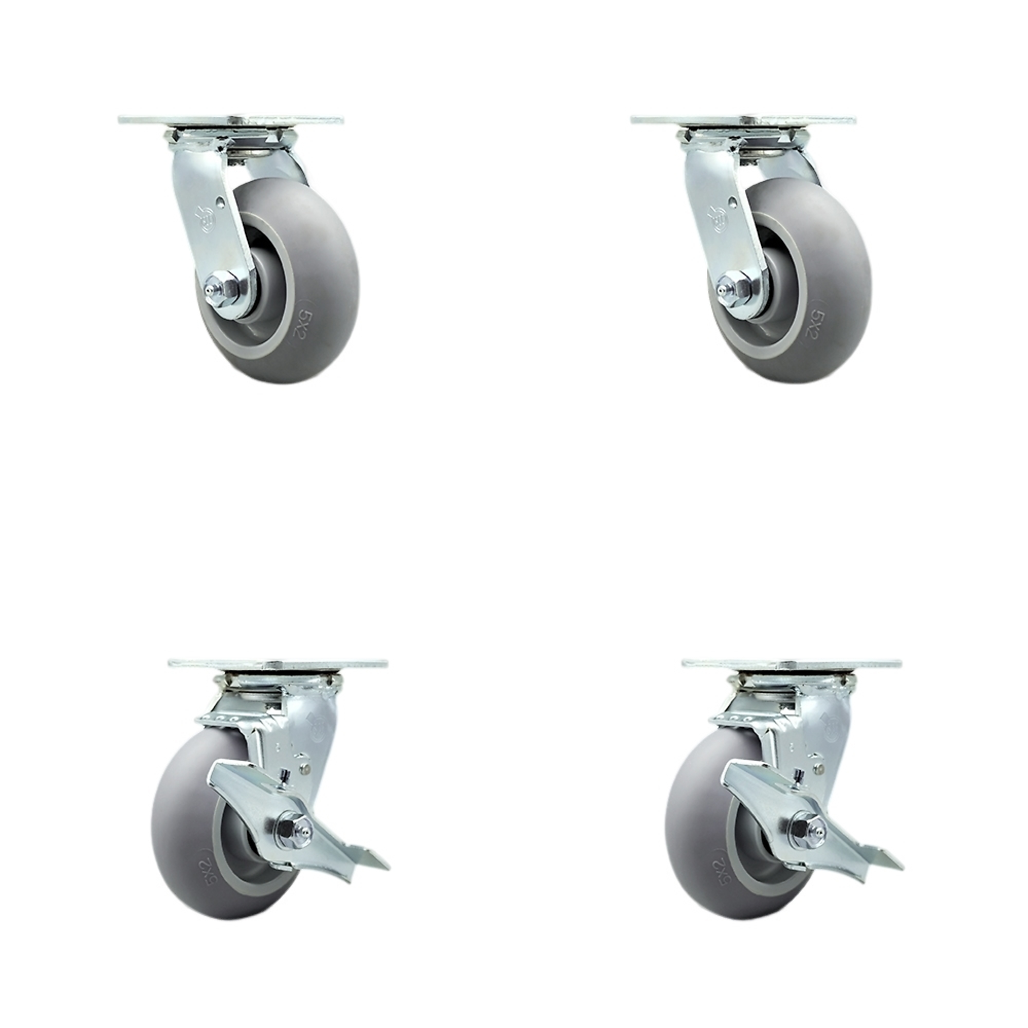 Service Caster, 5Inch x 2Inch Plate Casters, Wheel Diameter 5 in, Caster Type Swivel, Package (qty.) 4, Model SCC-30CS520-TPRBD-2-TLB-2