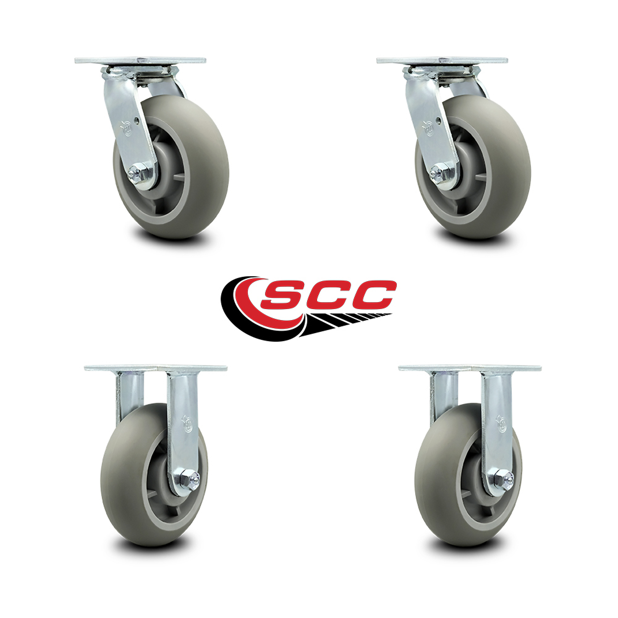 Service Caster, 6Inch x 2Inch Plate Casters, Wheel Diameter 6 in, Caster Type Swivel, Package (qty.) 4, Model SCC-30CS620-TPRBD-2-R620-2