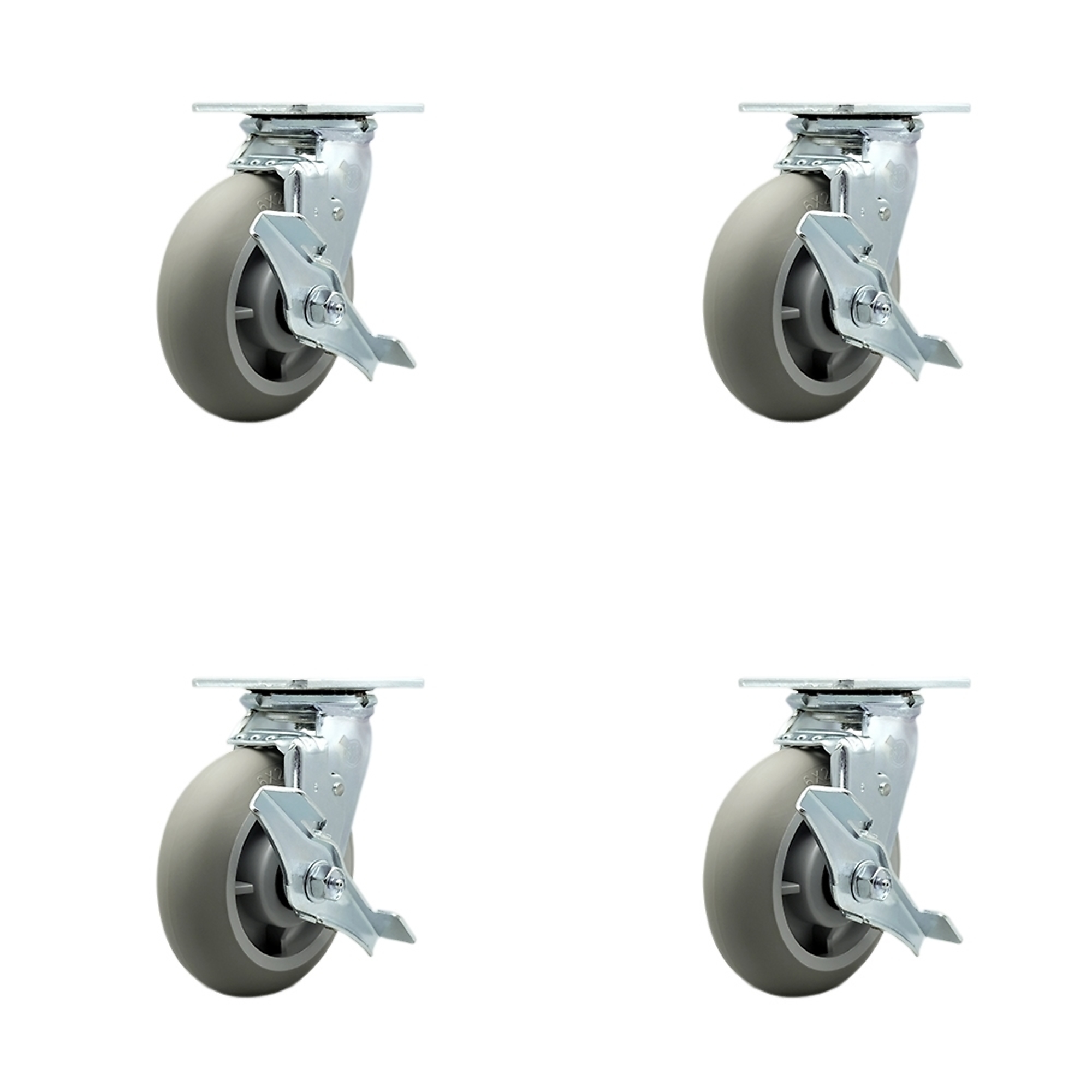 Service Caster, 6Inch x 2Inch Plate Casters, Wheel Diameter 6 in, Caster Type Swivel, Package (qty.) 4, Model SCC-30CS620-TPRBD-TLB-BSL-2-TLB-2