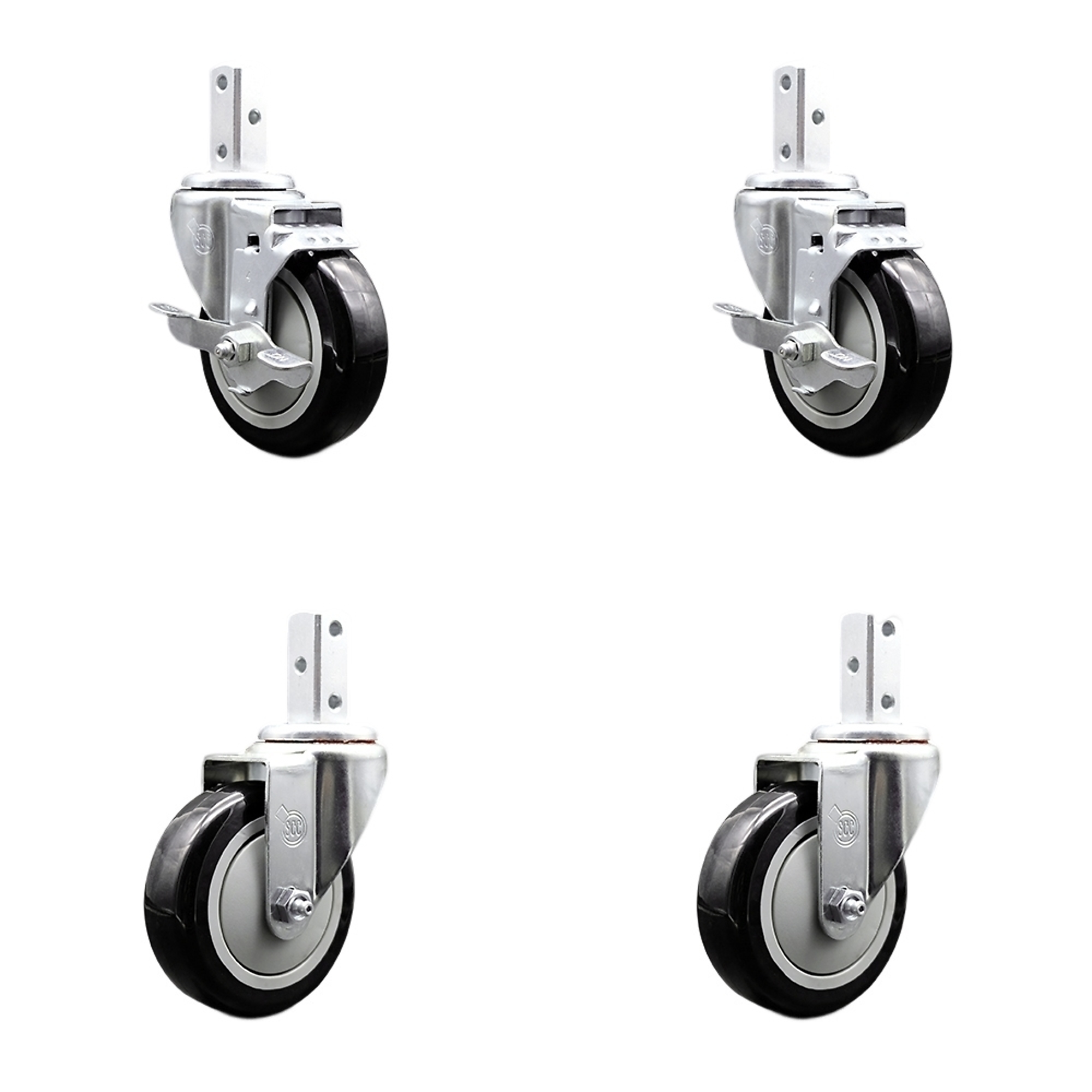 Service Caster, 4Inch x 1 1/4Inch Stem Casters, Wheel Diameter 4 in, Caster Type Swivel, Package (qty.) 4, Model SCC-SQ20S414-PPUB-BLK-TLB-34-2-S-2